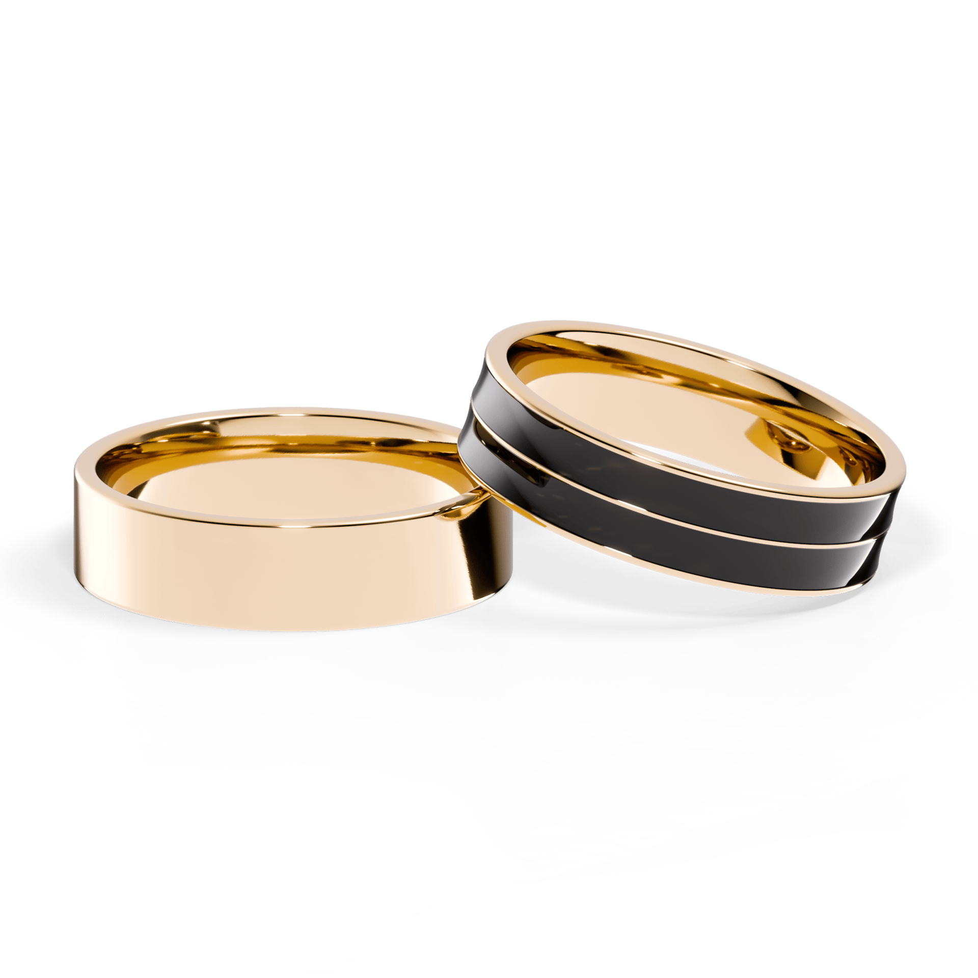 Obraczka slubna plaska zolte zloto 5 mm 2mm emalia czarna czarna 04