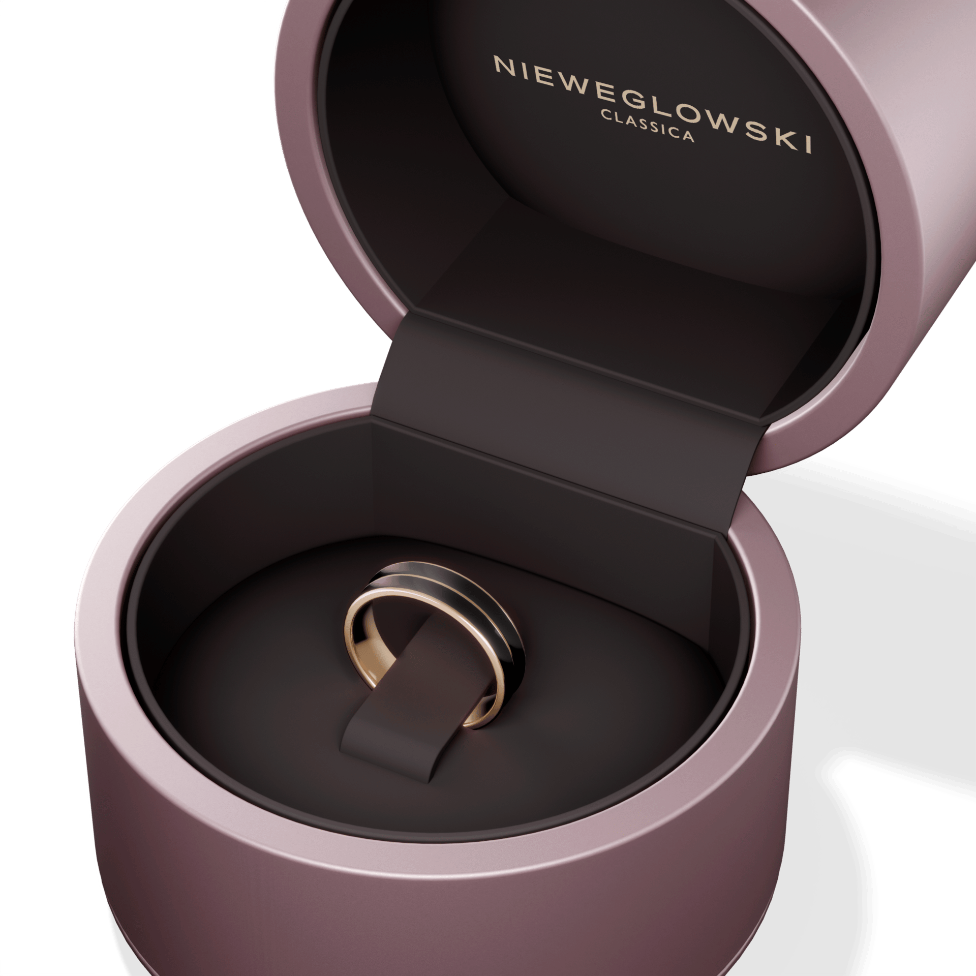 Obraczka slubna plaska zolte zloto 5 mm 2mm emalia czarna czarna 05