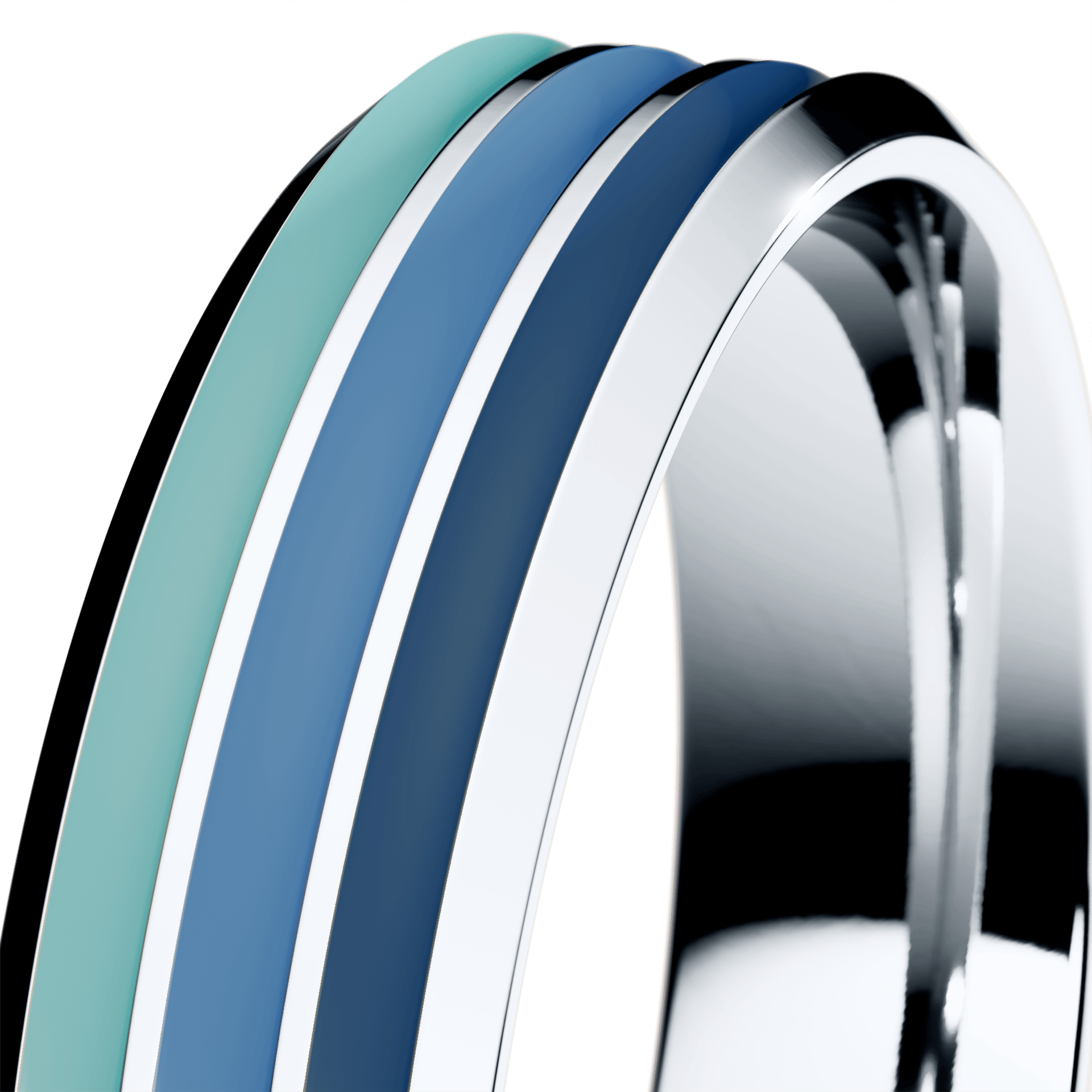 Obrączka z niebieską emalią fazowana trzykolorowa z białego złota 4,5mm