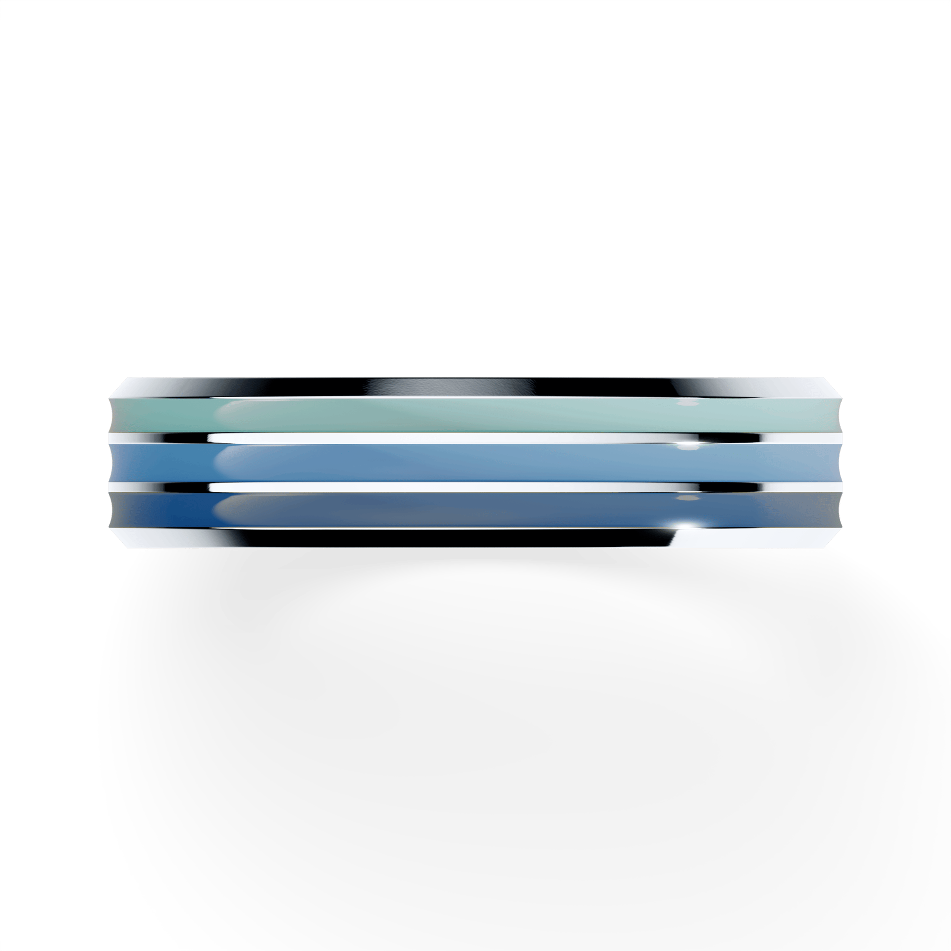 Obrączka z niebieską emalią fazowana trzykolorowa z białego złota 4,5mm