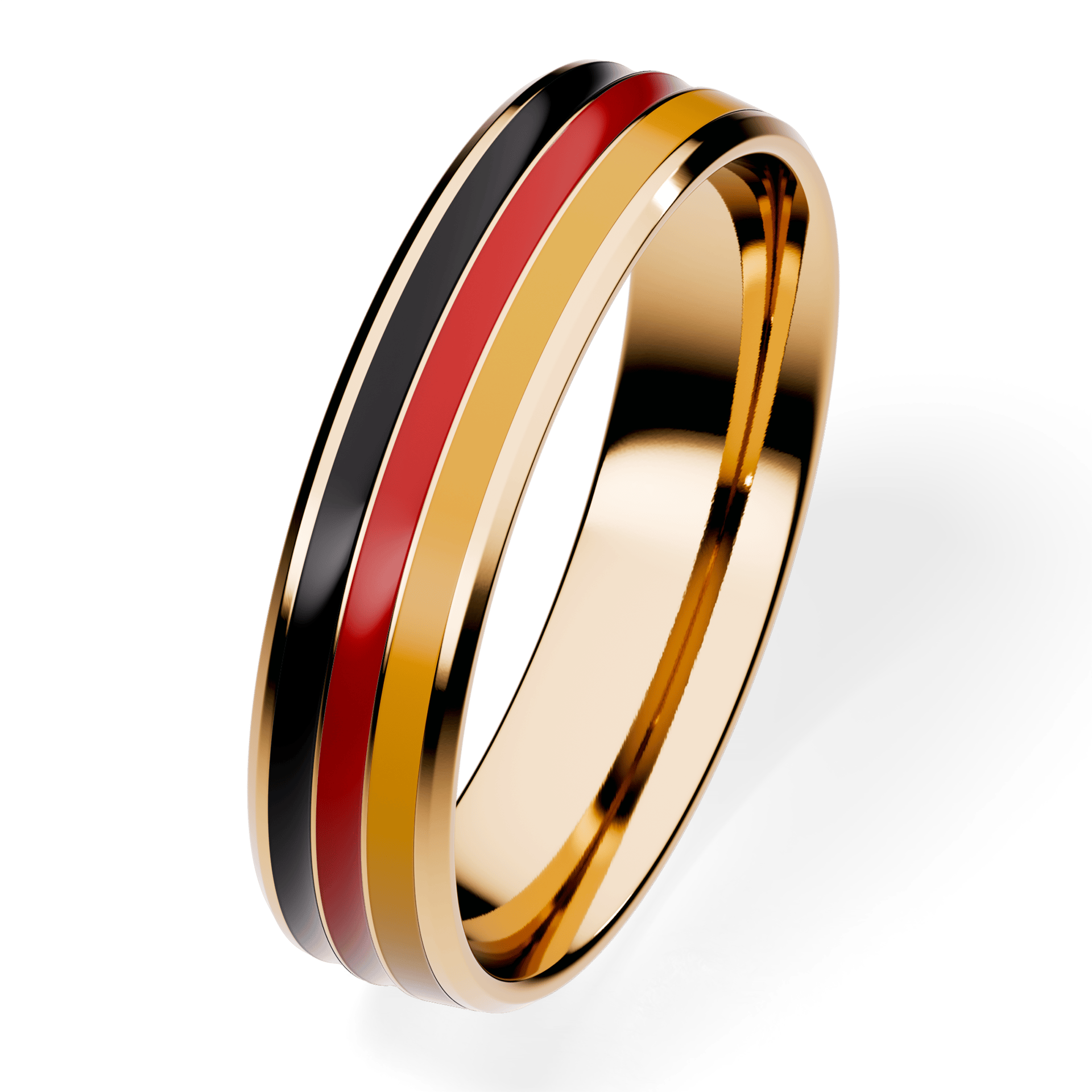 Obrączka z emaliami trzykolorowa  z żółtego złota 4,5mm