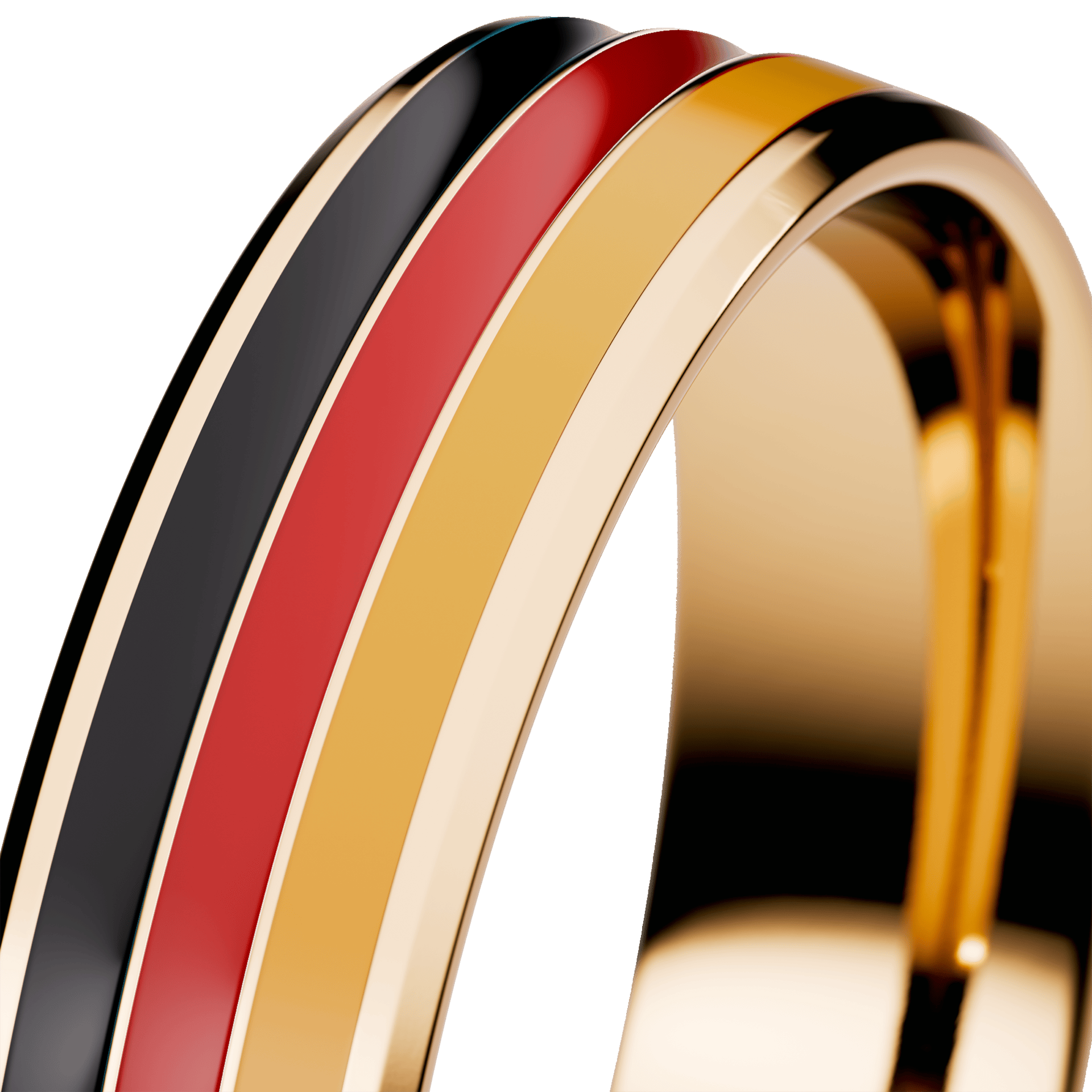 Obrączka z emaliami trzykolorowa  z żółtego złota 4,5mm