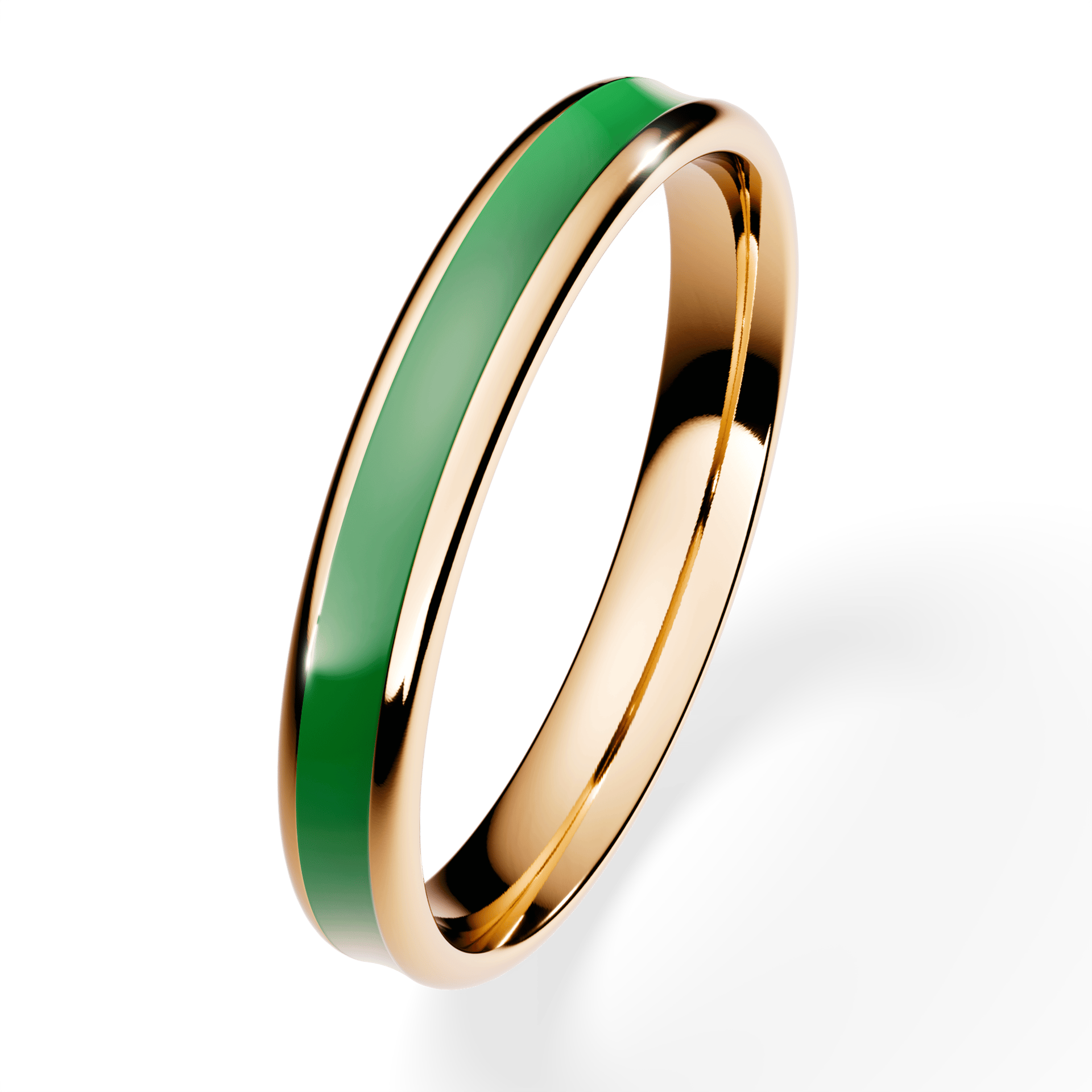 Obrączka z ciemnozieloną emalią urban z żółtego złota 3mm