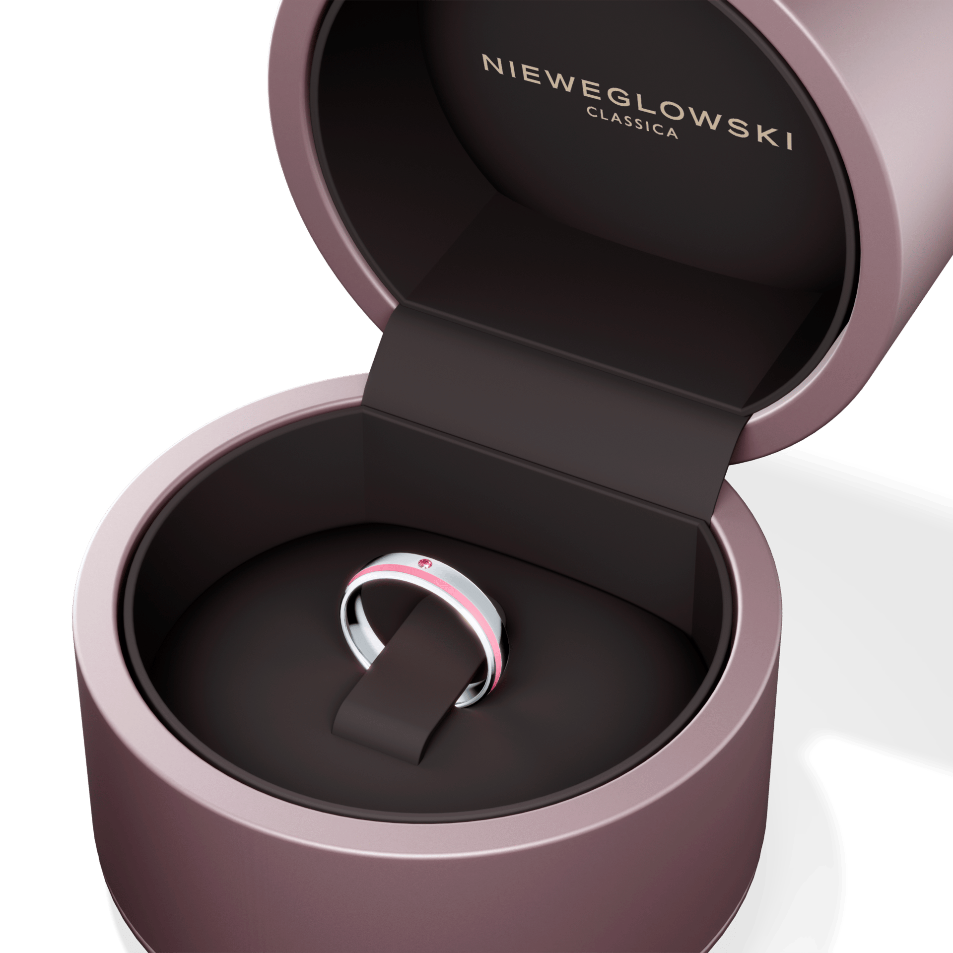 Obraczka z diamentami komfort biale zloto 4 mm 1 5mm diament rozowy 1mm emalia neonowy roz 05