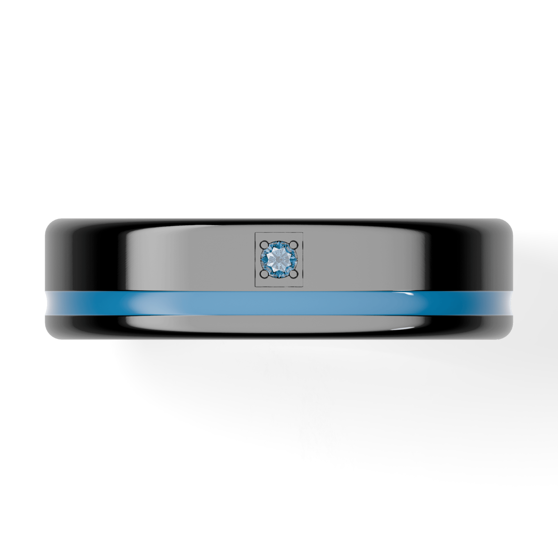 Obrączka z błękitną emalią z czarnego złota 4,5mm z niebieskim diamentem laboratoryjnym