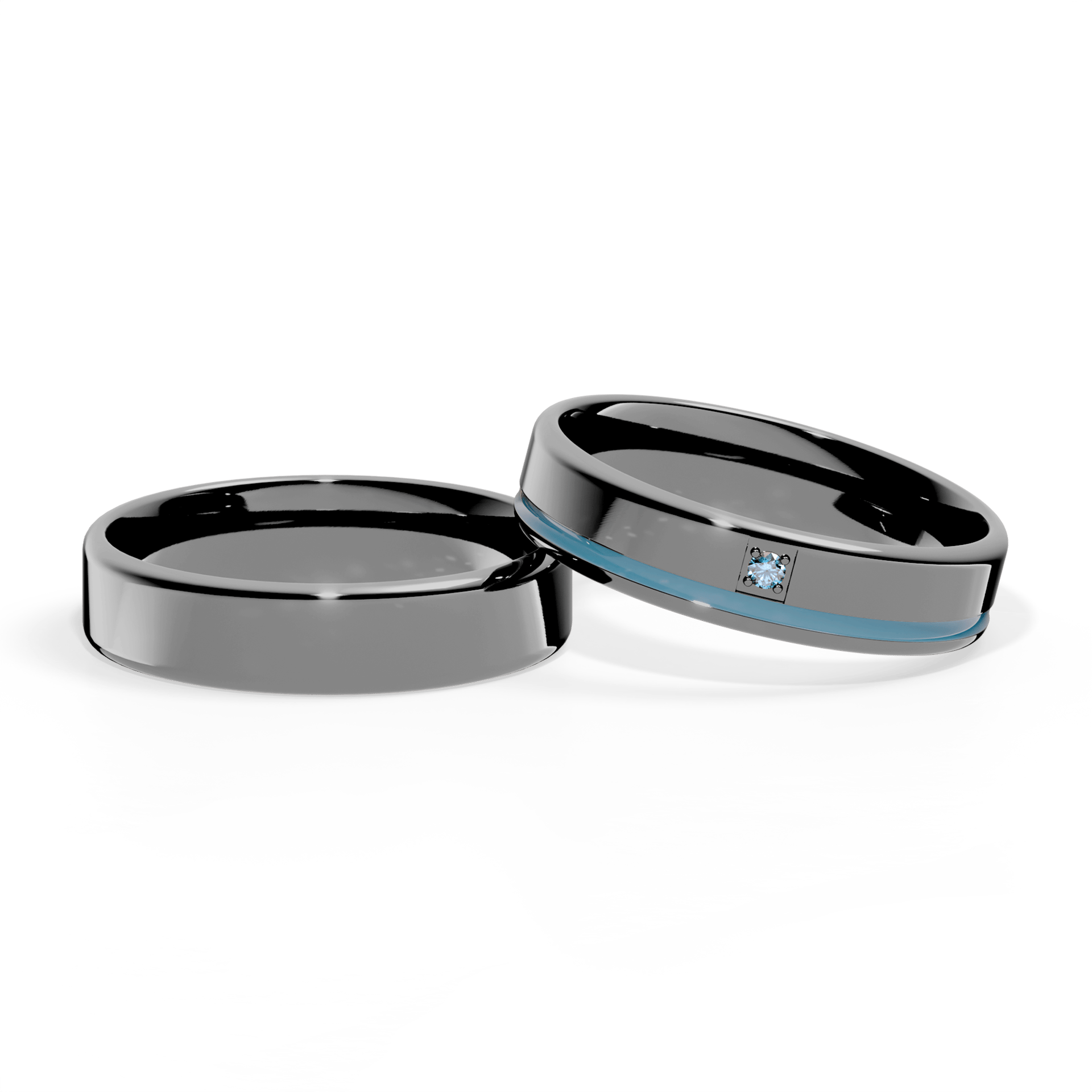 Obrączka z błękitną emalią z czarnego złota 4,5mm z niebieskim diamentem laboratoryjnym