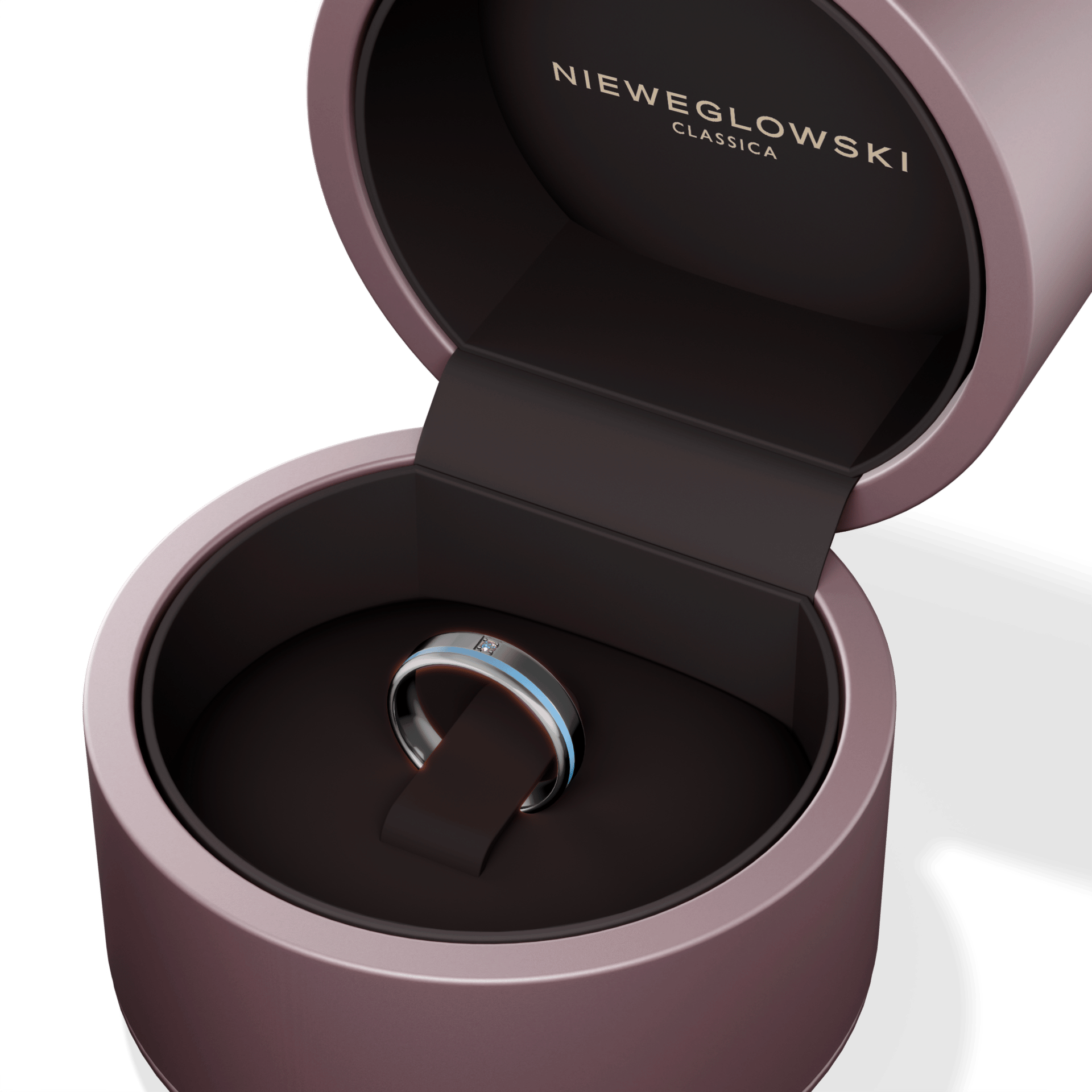 Obrączka z błękitną emalią z czarnego złota 4,5mm z niebieskim diamentem laboratoryjnym