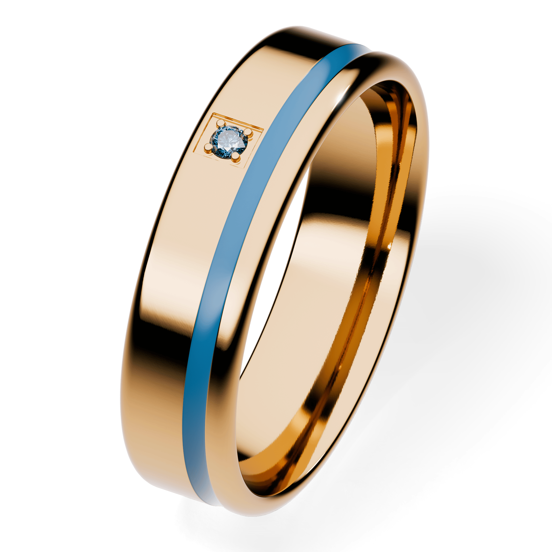 Obrączka z błękitną emalią z żółtego złota 4,5mm z niebieskim diamentem laboratoryjnym