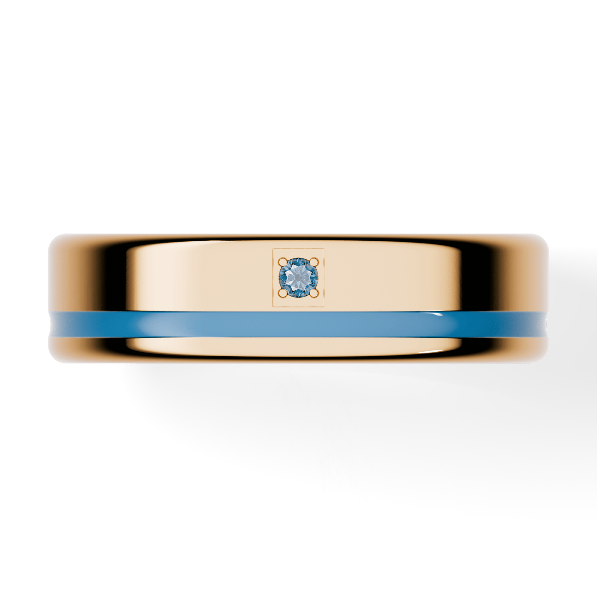 Obrączka z błękitną emalią z żółtego złota 4,5mm z niebieskim diamentem laboratoryjnym