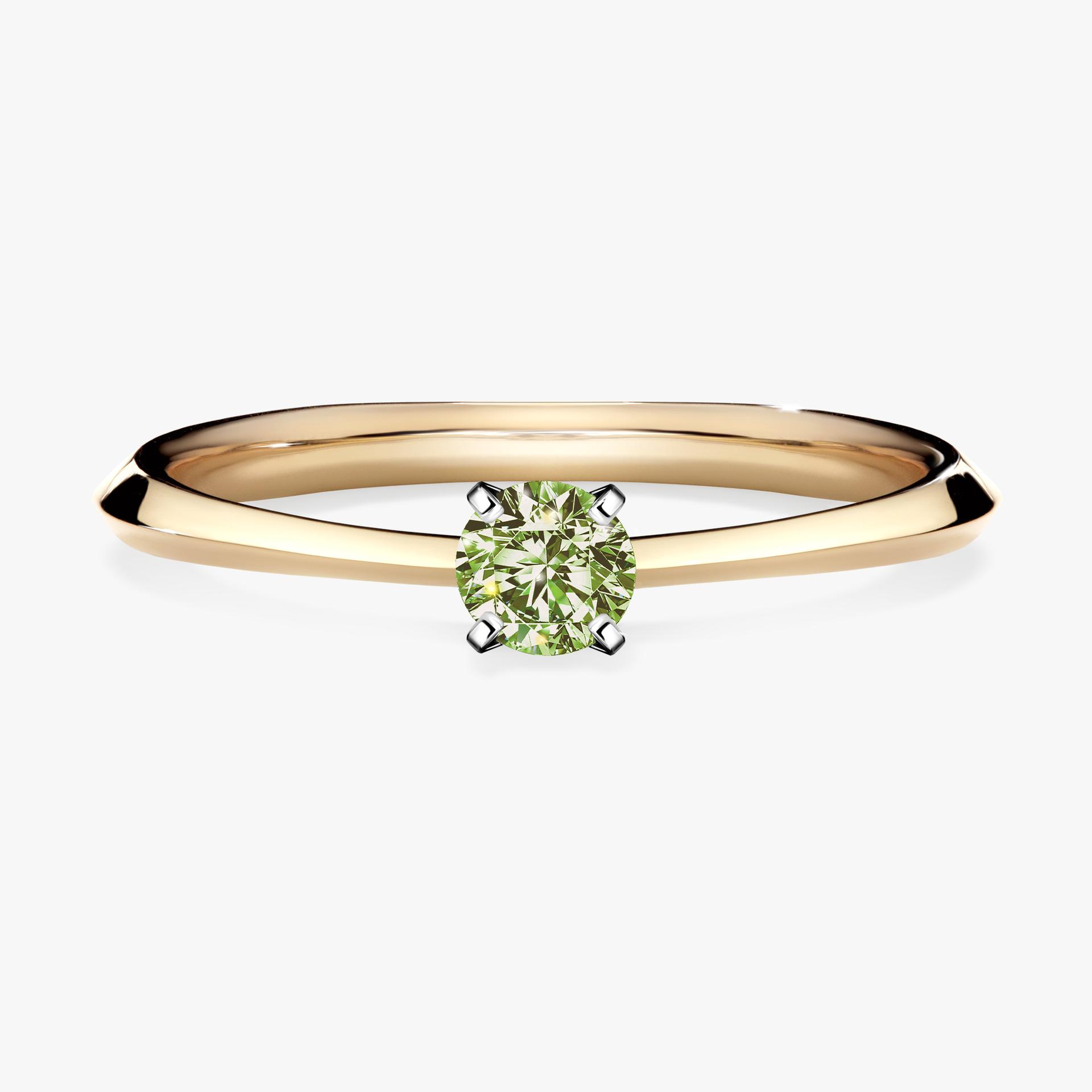 Pierścionek zaręczynowy My Angel z żółtego złota z jasnym zielonym diamentem 0,17ct