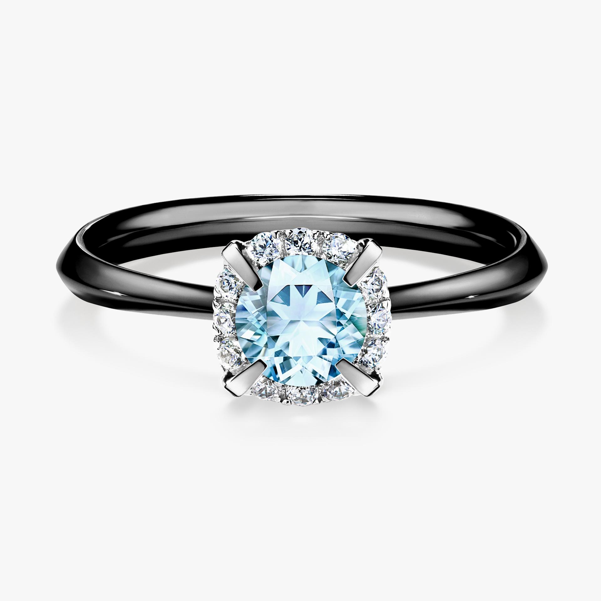 Pierścionek zaręczynowy My Beauty z czarnego złota z akwamarynem 0,62ct
