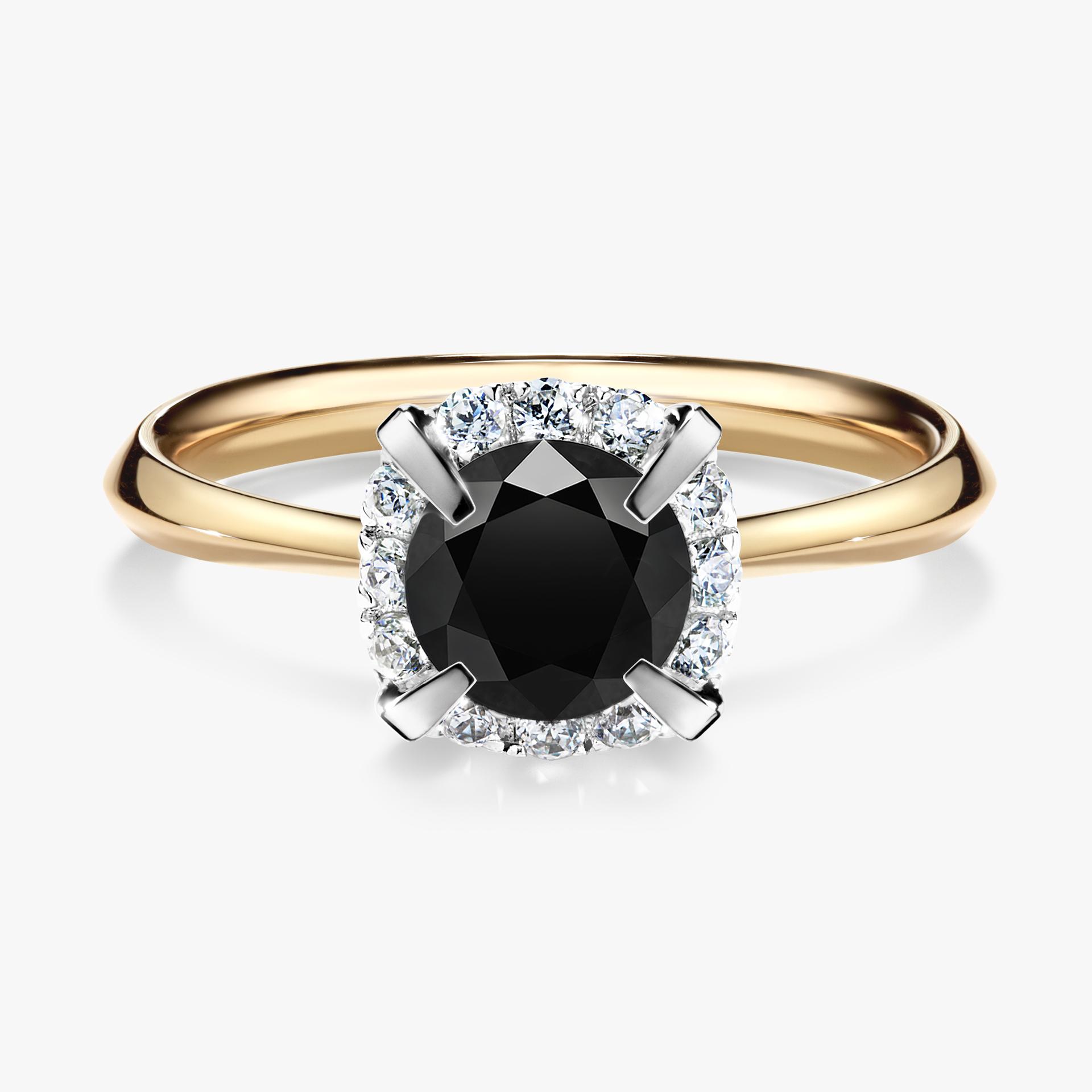 Pierścionek zaręczynowy My Beauty z żółtego złota z czarnym diamentem 0,98ct