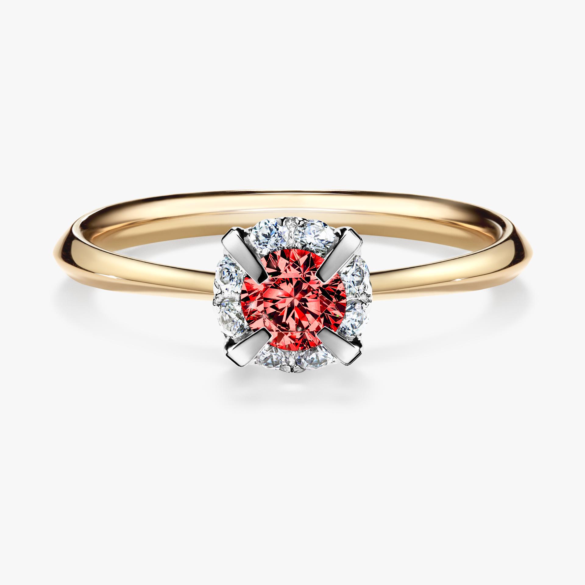 Pierscionek zareczynowy z diamentem czerwony 033 CT z zoltego zlota my beauty 01