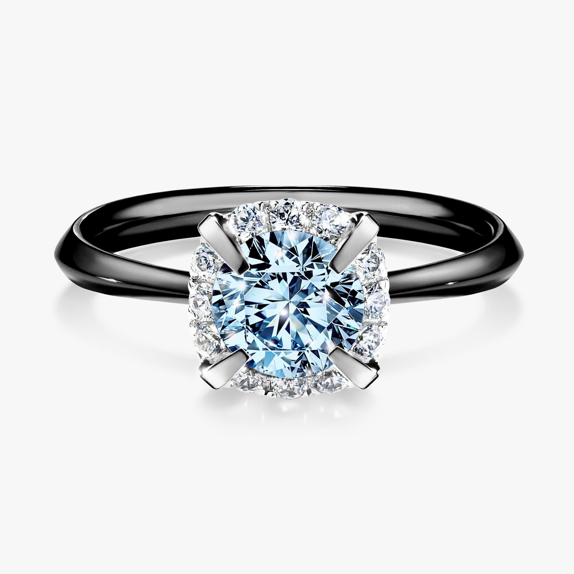 Pierscionek zareczynowy z diamentem niebieski 098 CT z czarnego zlota my beauty 01