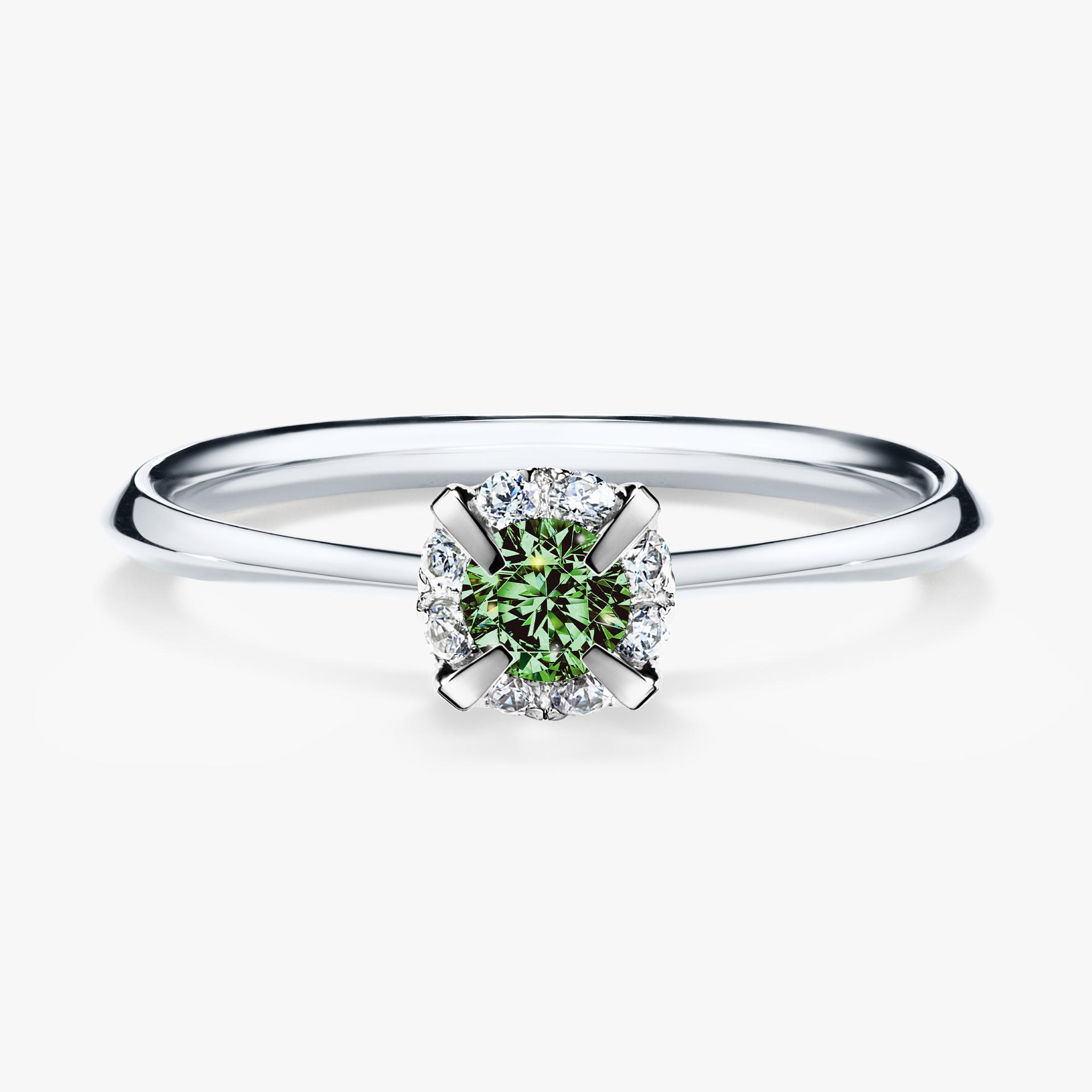Pierścionek zaręczynowy My Beauty z białego złota z ciemnym zielonym diamentem 0,14ct