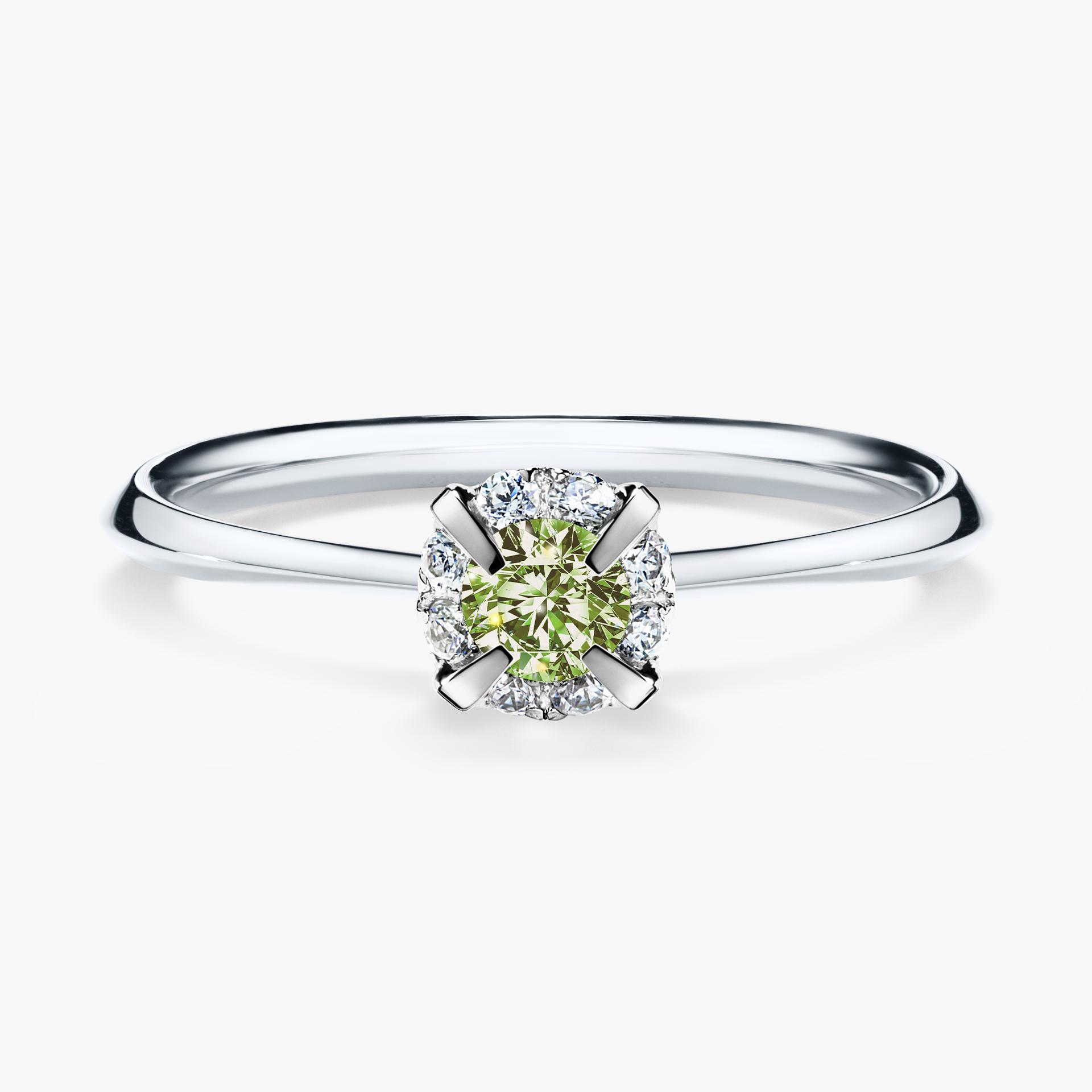 Pierścionek zaręczynowy My Beauty z białego złota z jasnym zielonym diamentem 0,14ct