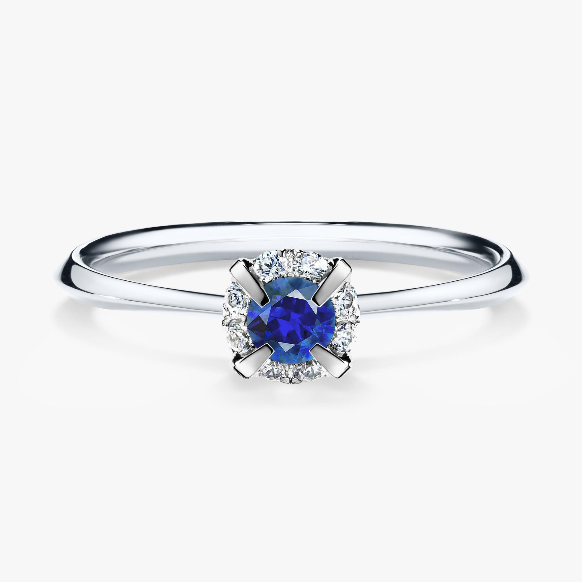 Pierścionek zaręczynowy My Beauty z białego złota z szafirem niebieskim 0,14ct
