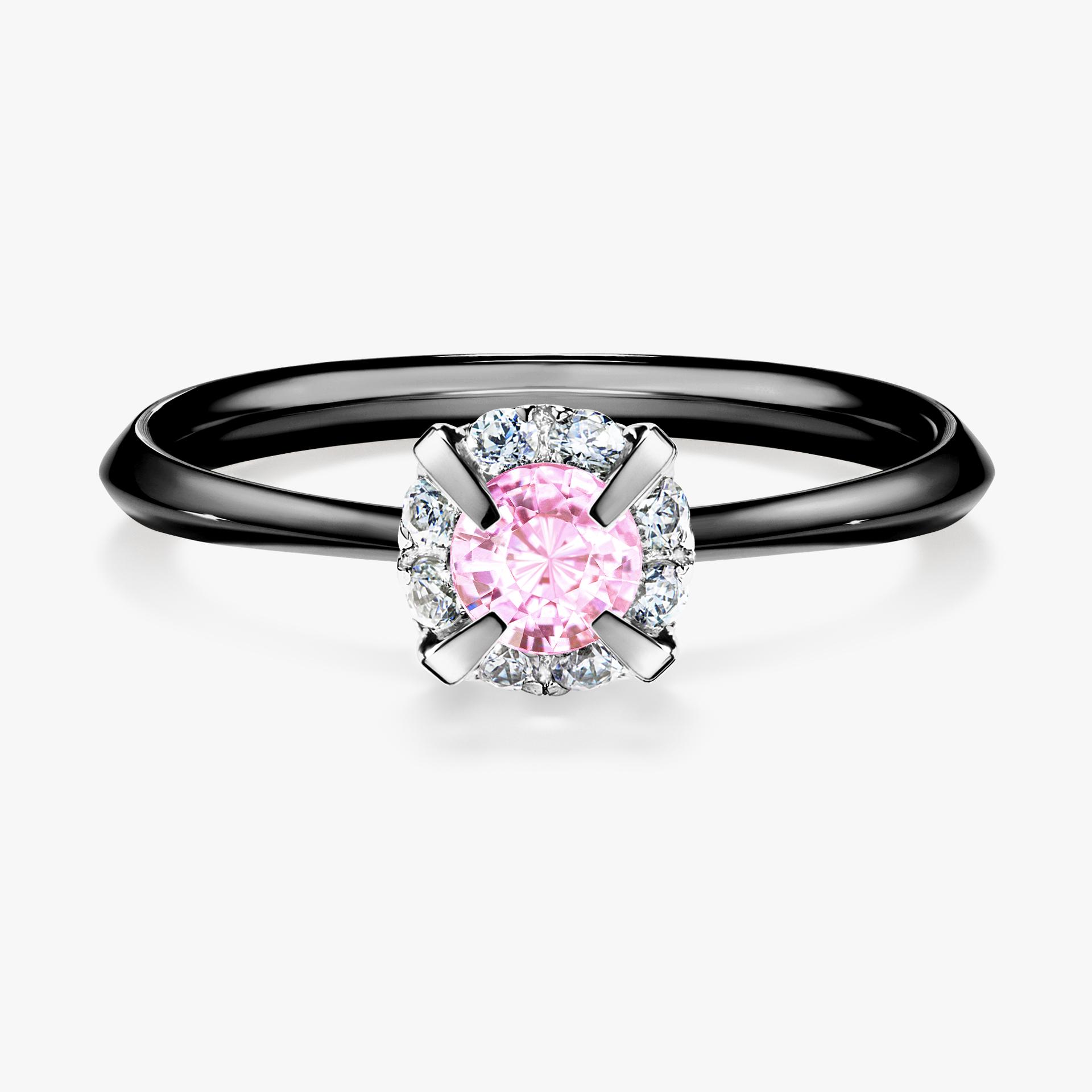 Pierscionek zareczynowy z szafirem rozowym 033 CT z czarnego zlota my beauty 01