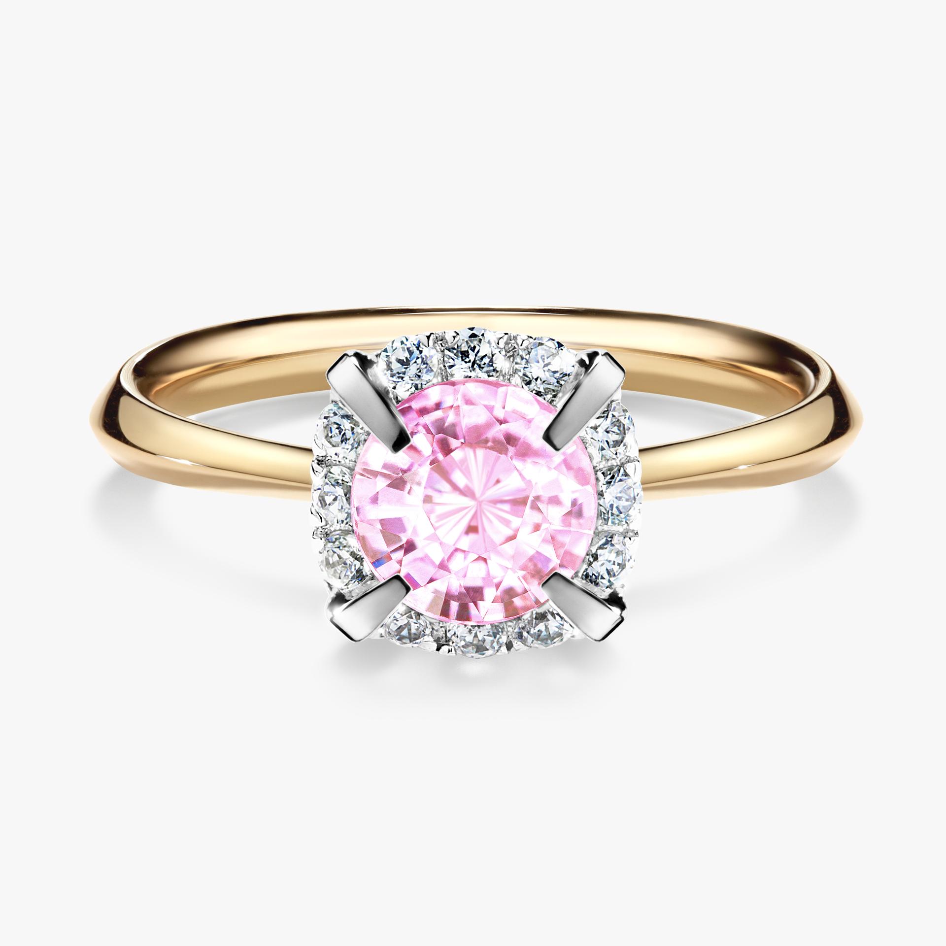 Pierscionek zareczynowy z szafirem rozowym 098 CT z zoltego zlota my beauty 01