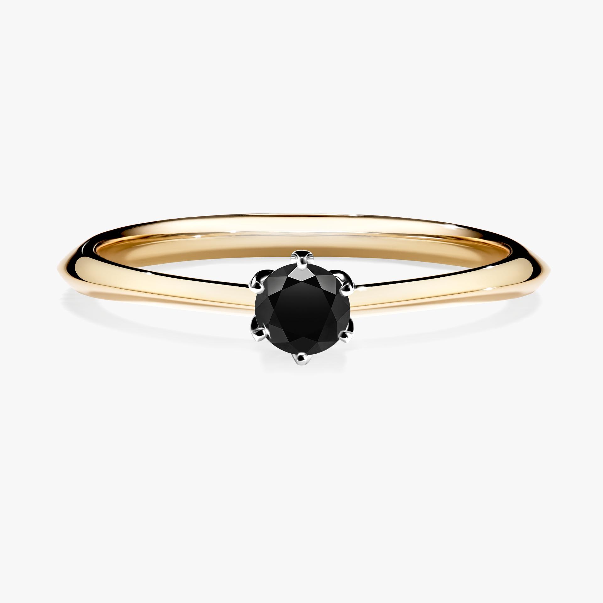 Pierscionek zareczynowy z diamentem czarny 017 CT z zoltego zlota my daisy 01