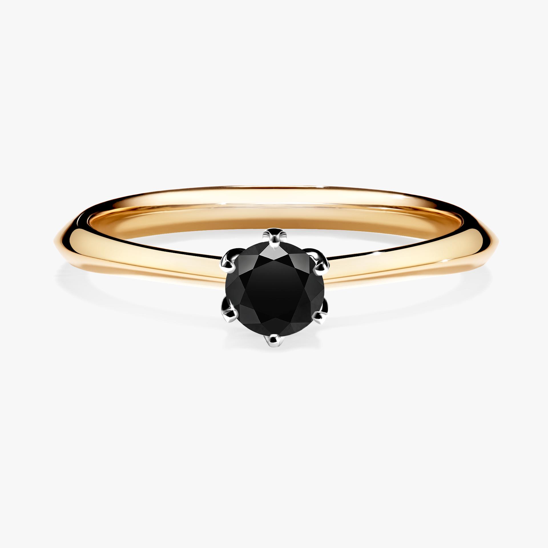 Pierscionek zareczynowy z diamentem czarny 025 CT z zoltego zlota my daisy 01