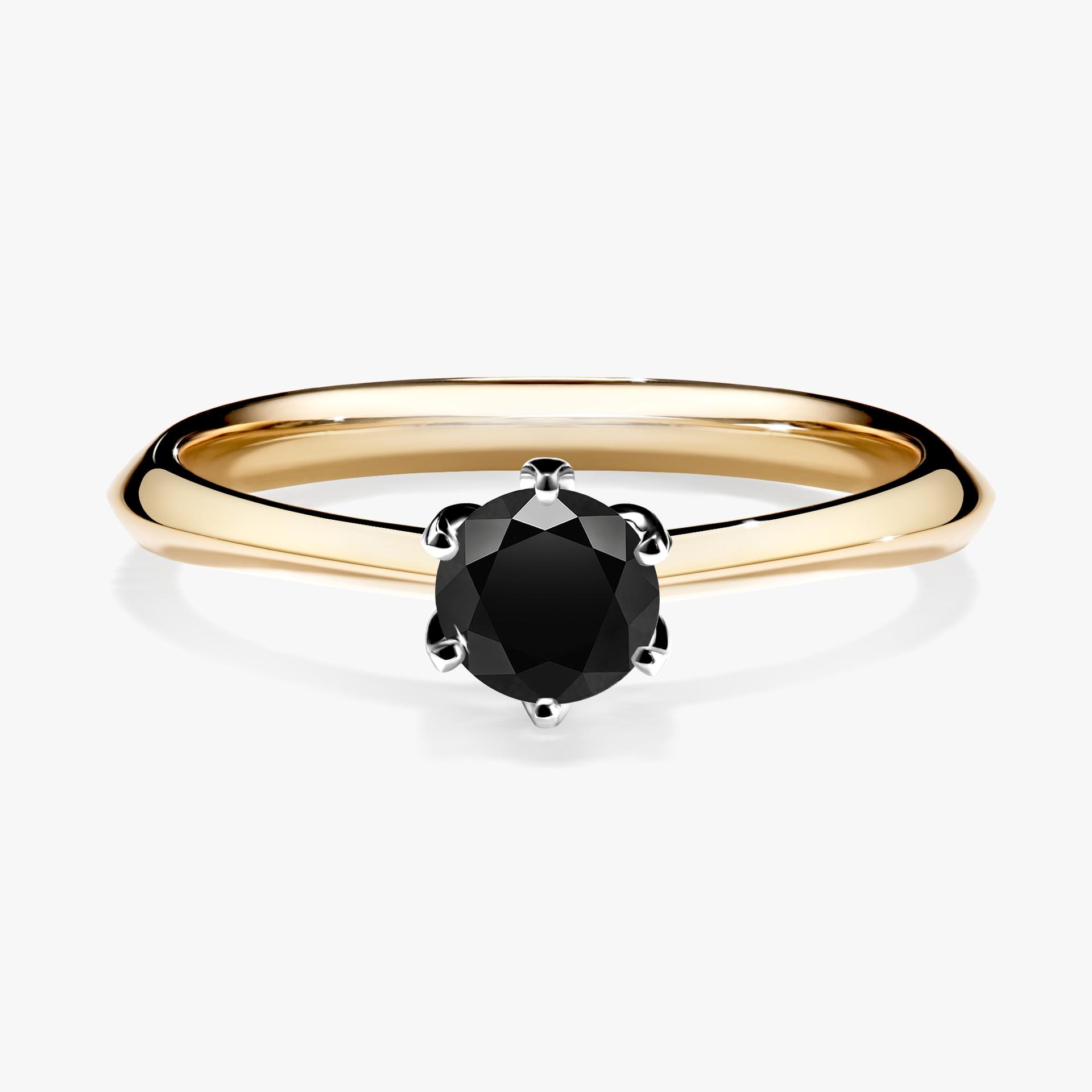 Pierscionek zareczynowy z diamentem czarny 030 CT z zoltego zlota my daisy 01