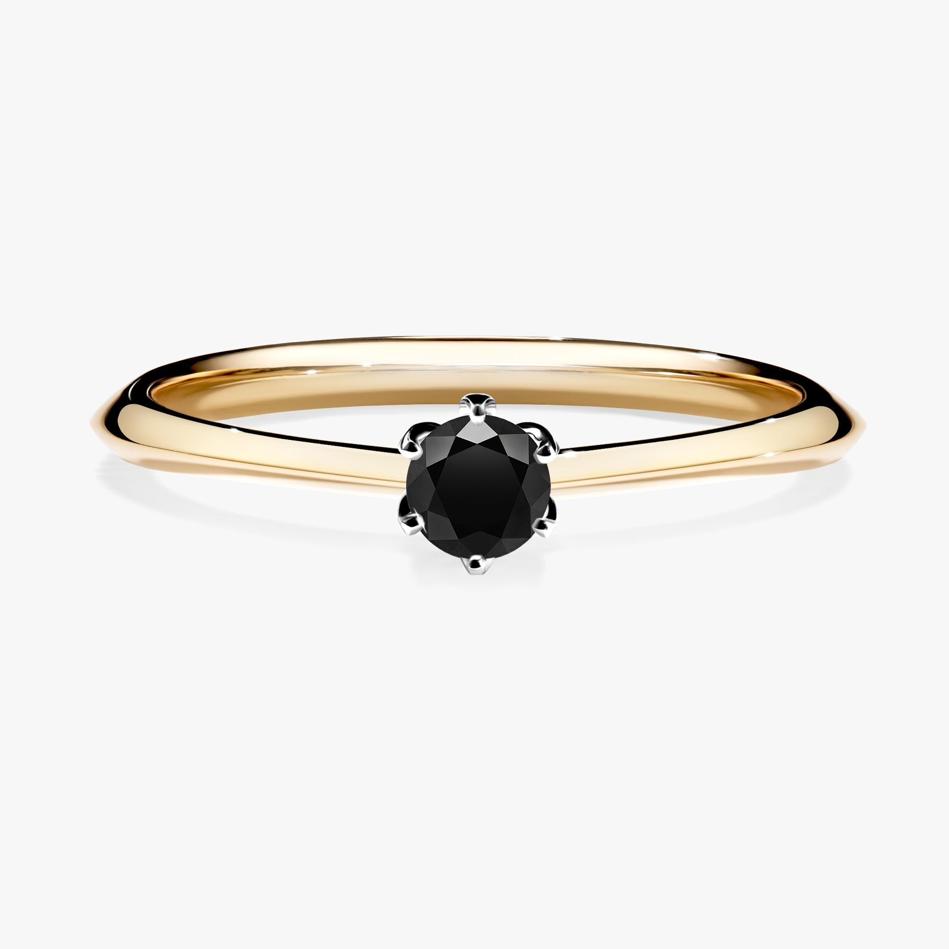 Pierscionek zareczynowy z diamentem czarnym 017 CT z zoltego zlota my daisy 01