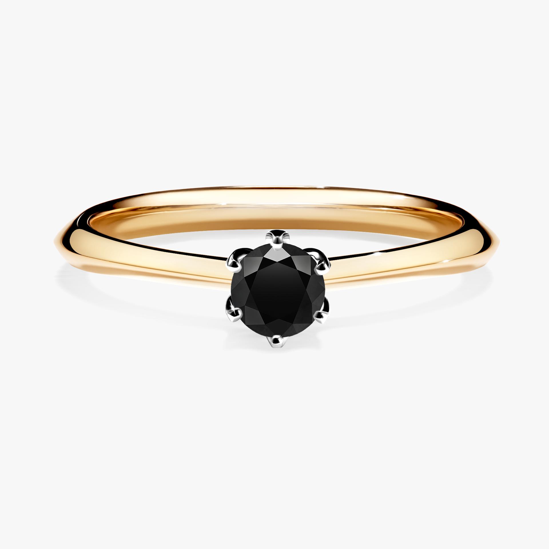 Pierscionek zareczynowy z diamentem czarnym 025 CT z zoltego zlota my daisy 01