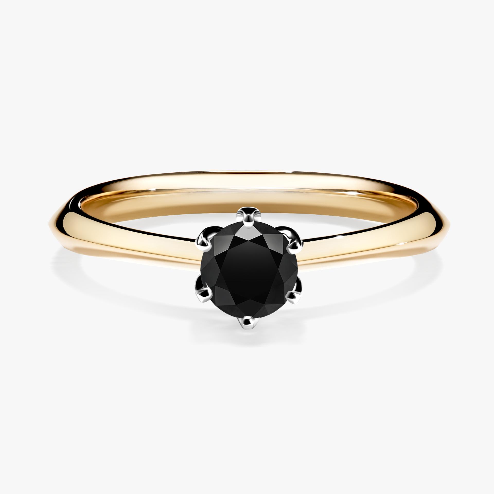 Pierscionek zareczynowy z diamentem czarnym 030 CT z zoltego zlota my daisy 01