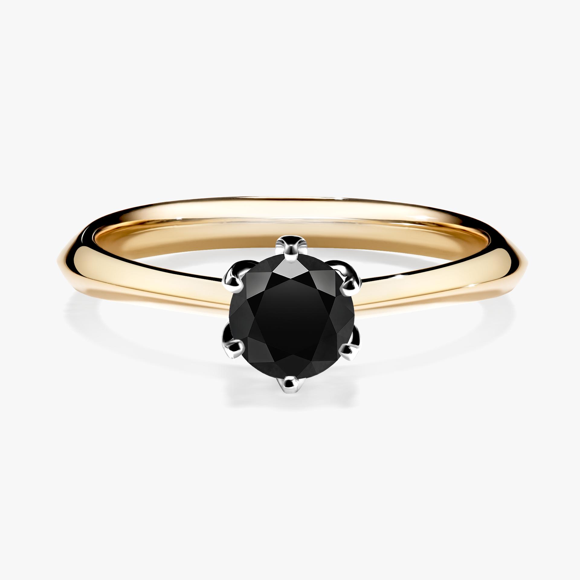 Pierscionek zareczynowy z diamentem czarnym 050 CT z zoltego zlota my daisy 01