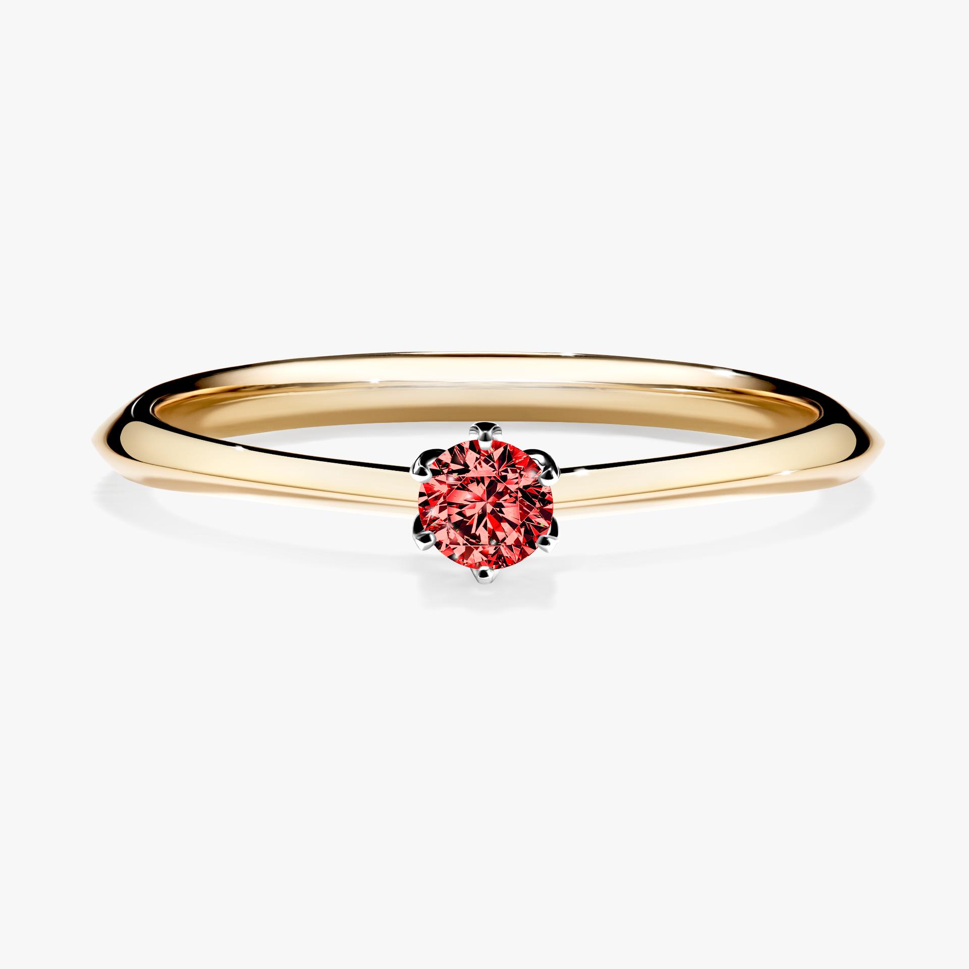 Pierscionek zareczynowy z diamentem czerwony 010 CT z zoltego zlota my daisy 01
