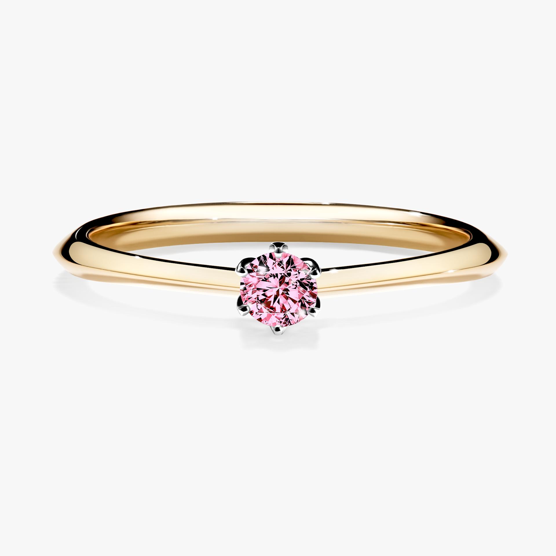 Pierscionek zareczynowy z diamentem rozowy 010 CT z zoltego zlota my daisy 01