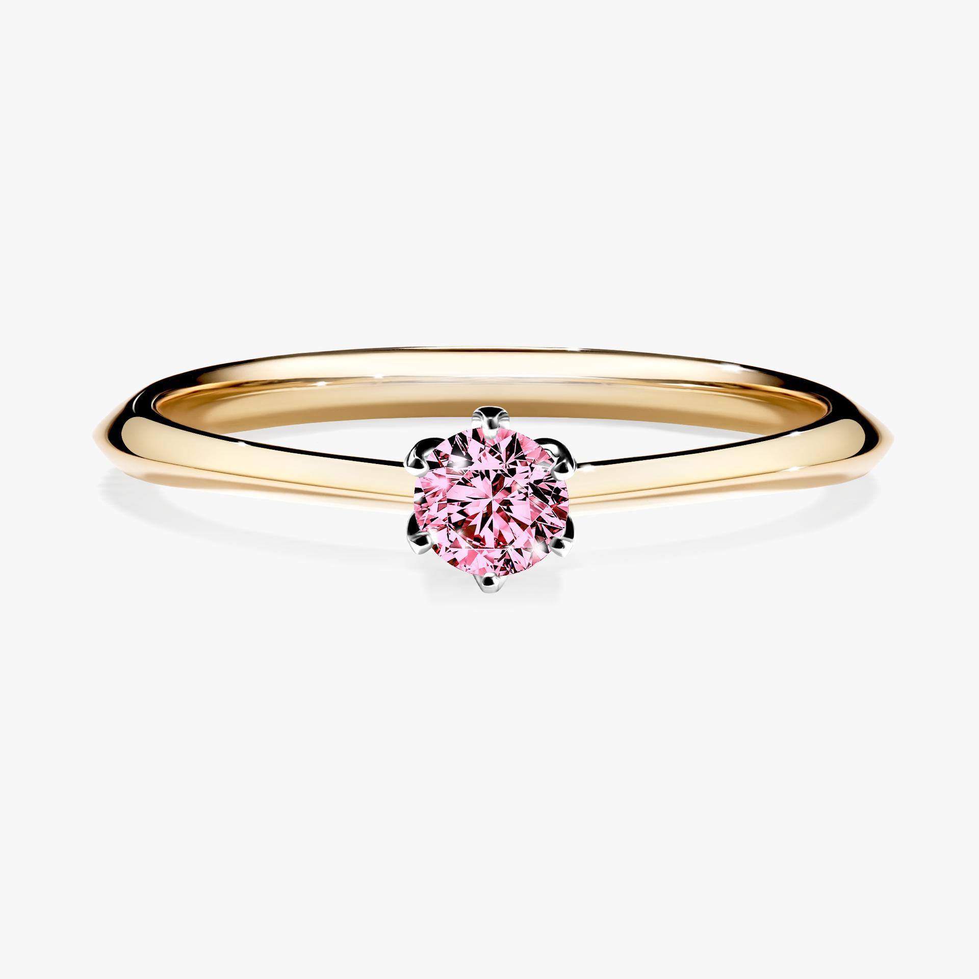 Pierscionek zareczynowy z diamentem rozowy 017 CT z zoltego zlota my daisy 01