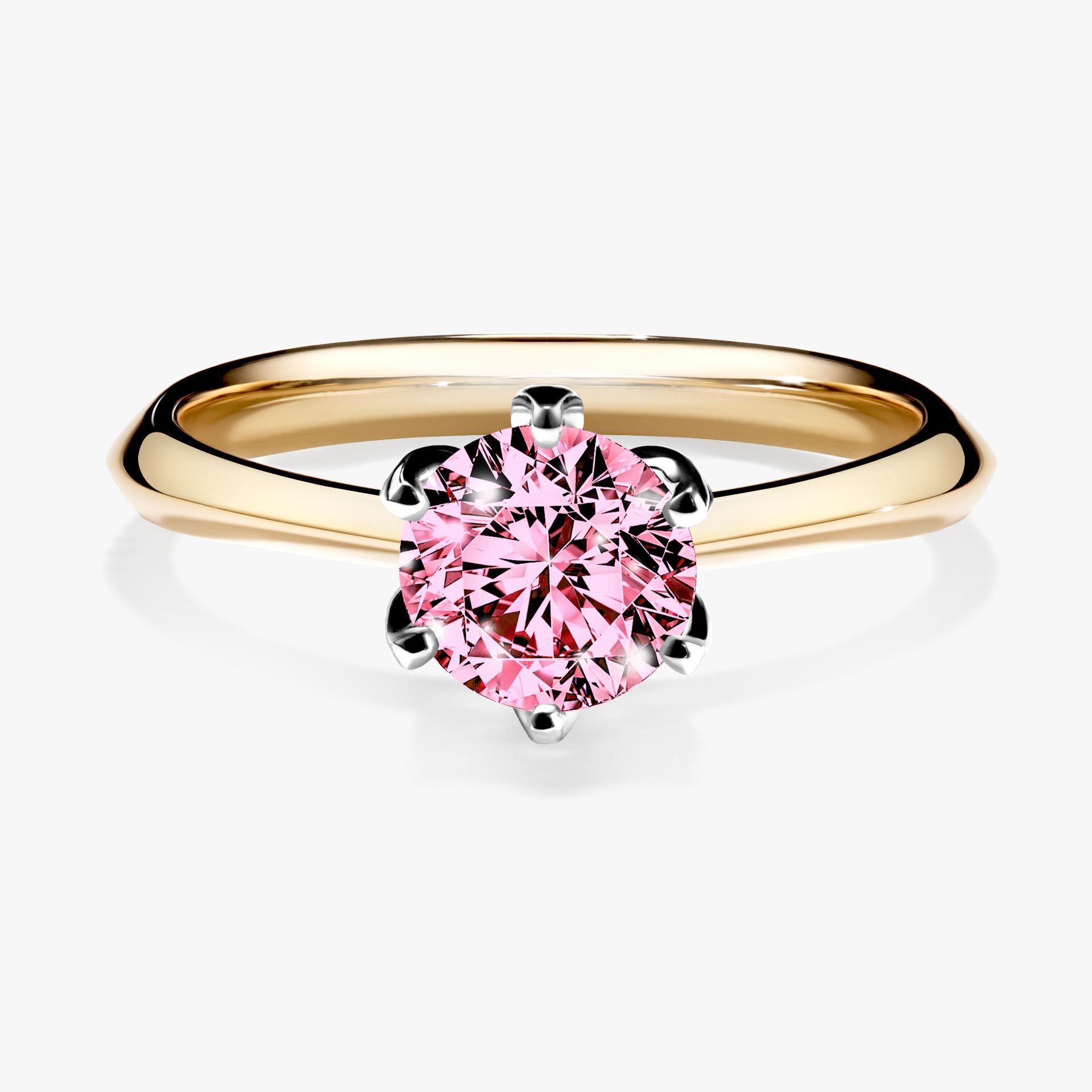 Pierscionek zareczynowy z diamentem rozowy 080 CT z zoltego zlota my daisy 01