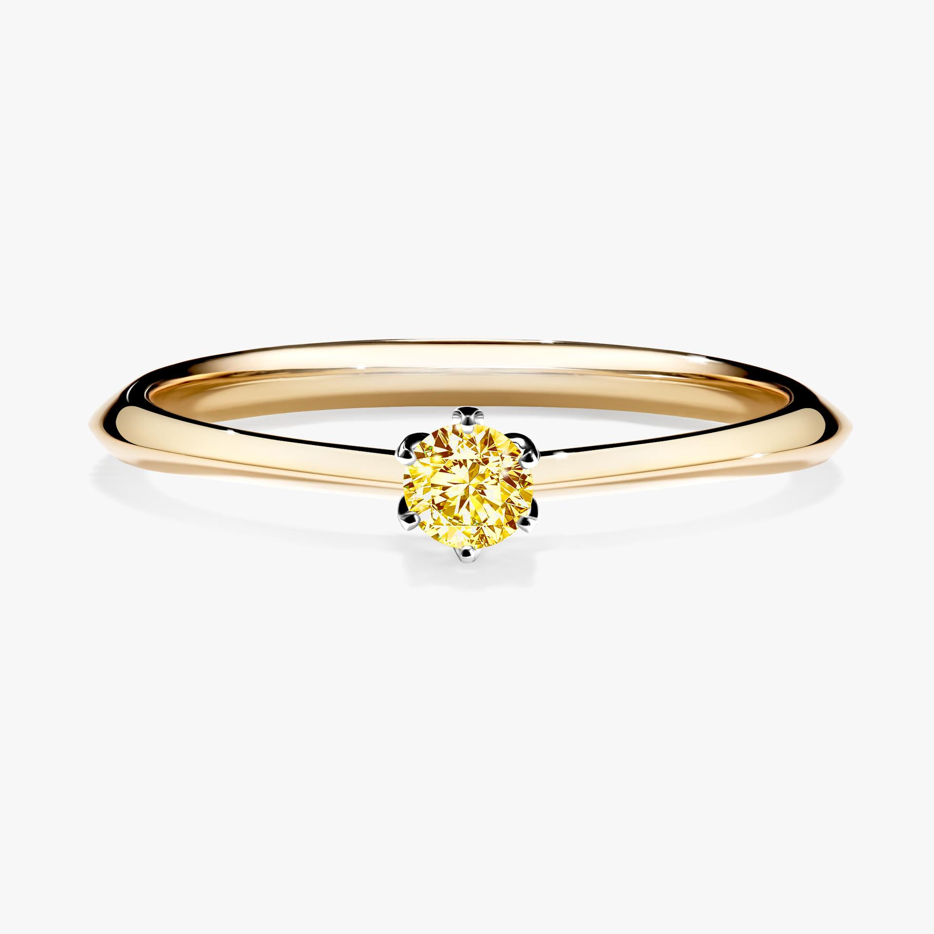 Pierscionek zareczynowy z diamentem zolty 010 CT z zoltego zlota my daisy 01