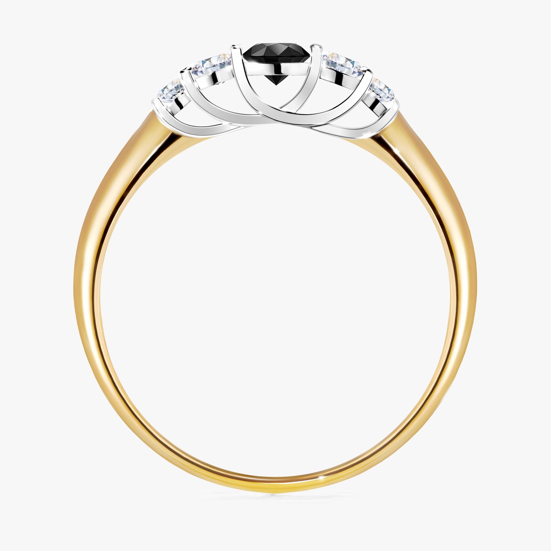 Pierscionek zareczynowy z diamentem czarnym 022 CT z zoltego zlota my darling 02