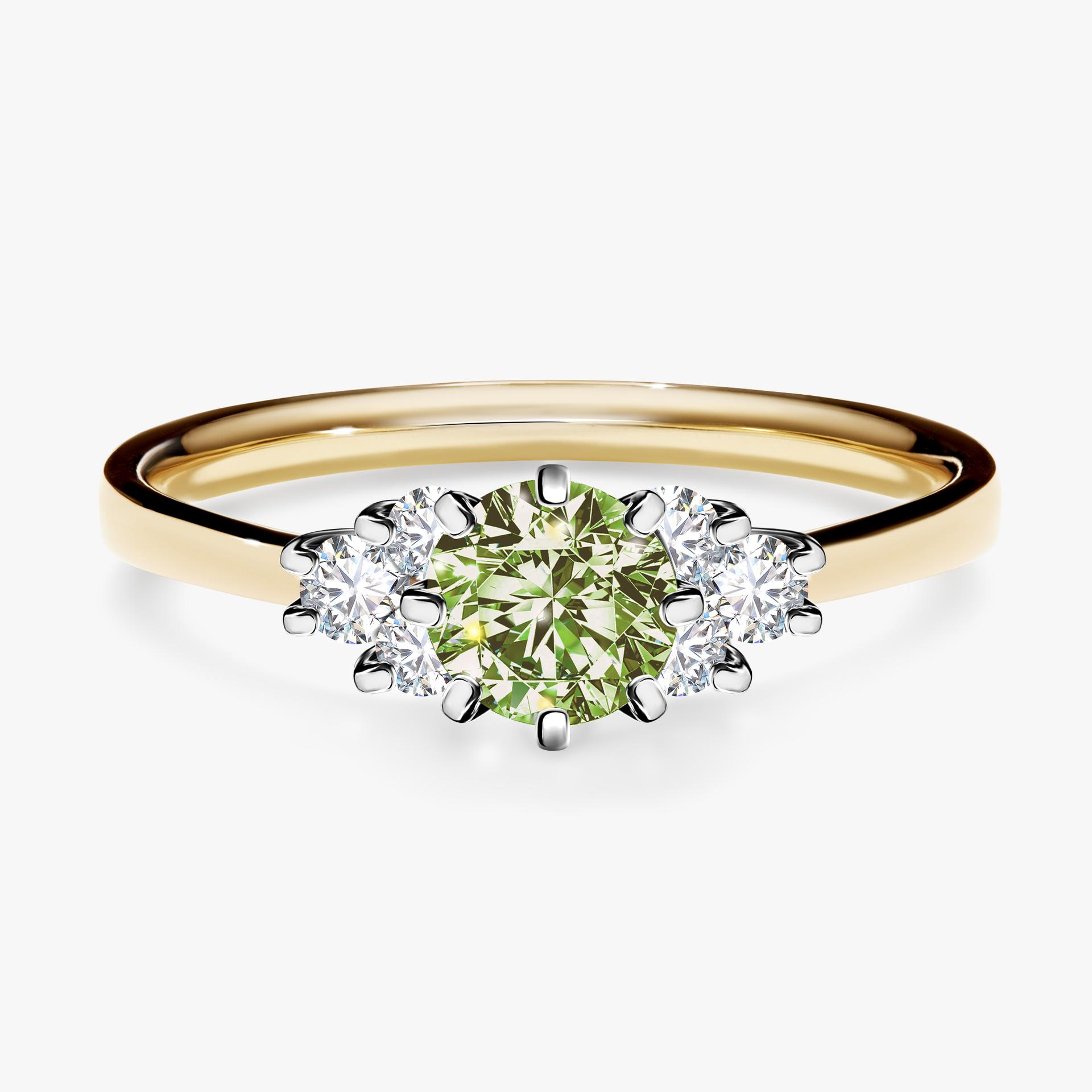 Pierścionek zaręczynowy My Lilly z żółtego złota z jasnym zielonym diamentem 0,68ct