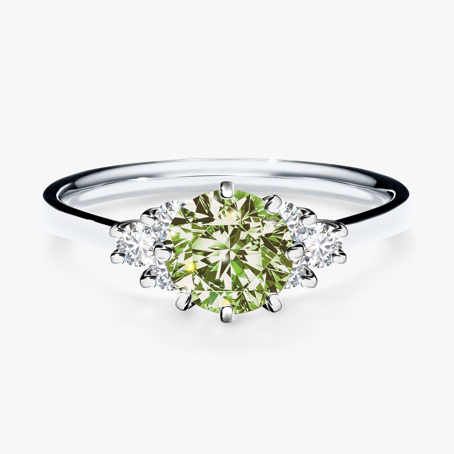 Pierścionek zaręczynowy My Lilly z białego złota z jasnym zielonym diamentem 0,98ct
