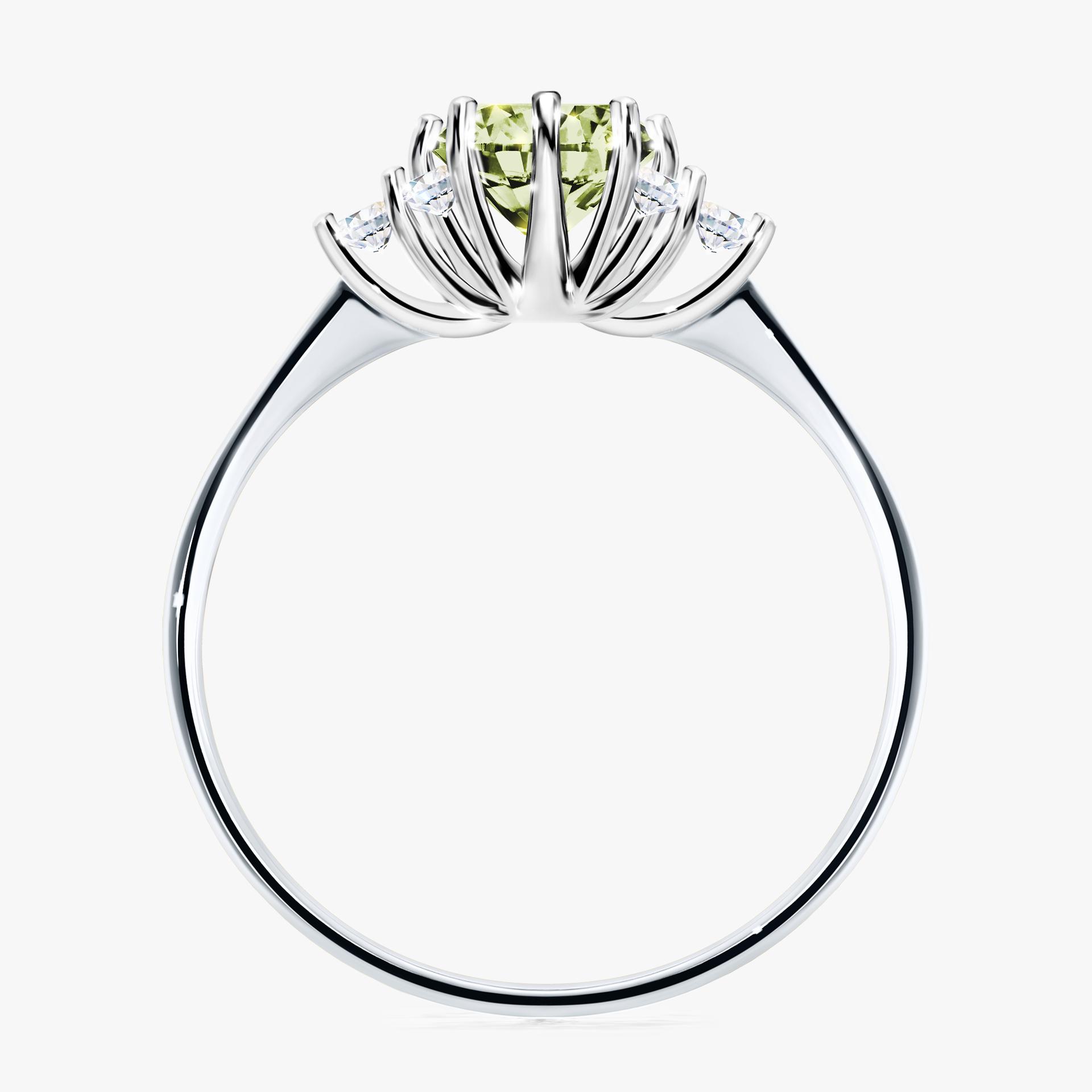 Pierścionek zaręczynowy My Lilly z białego złota z jasnym zielonym diamentem 0,98ct