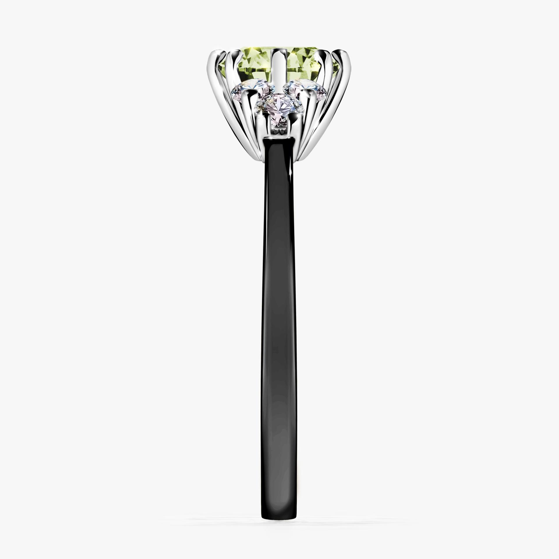 Pierścionek zaręczynowy My Lilly z czarnego złota z jasnym zielonym diamentem 0,98ct