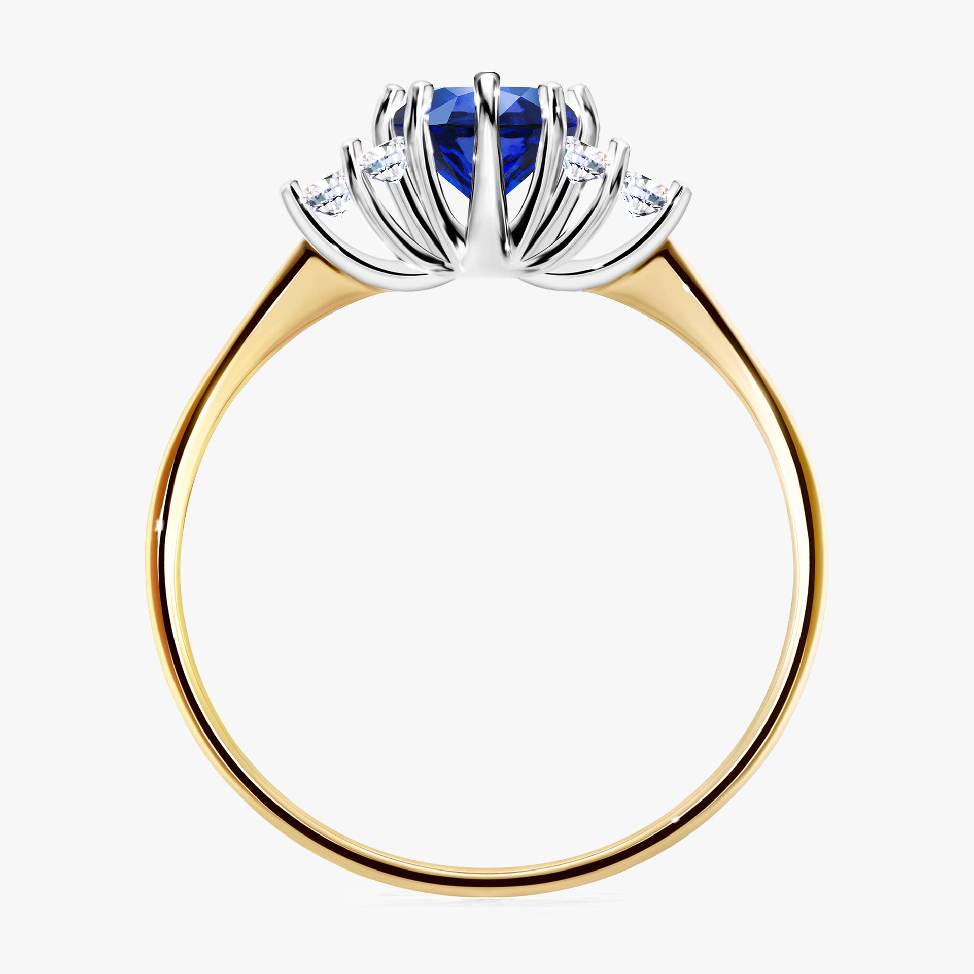Pierścionek zaręczynowy My Lilly z żółtego złota z szafirem niebieskim 0,68ct
