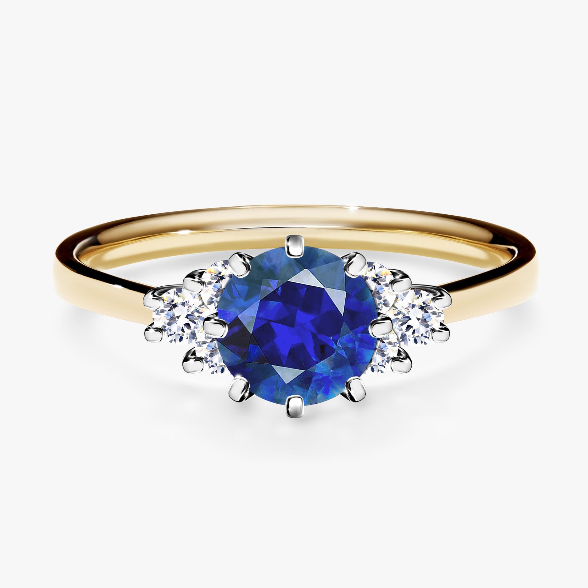 Pierścionek zaręczynowy My Lilly z żółtego złota z szafirem niebieskim 0,98ct