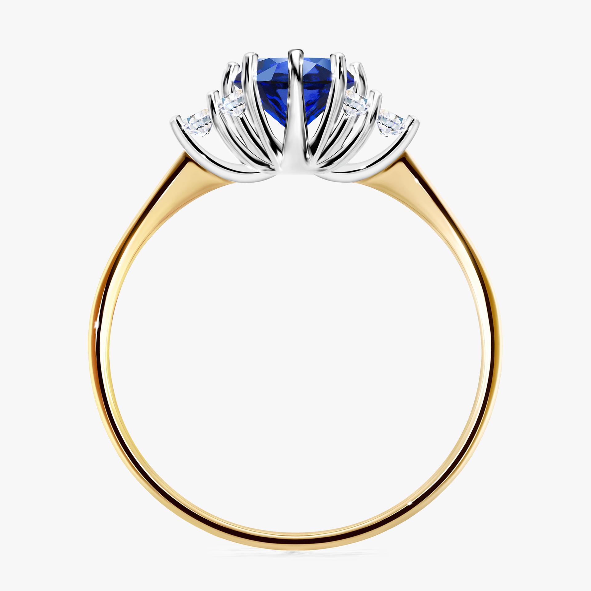 Pierścionek zaręczynowy My Lilly z żółtego złota z szafirem niebieskim 0,98ct