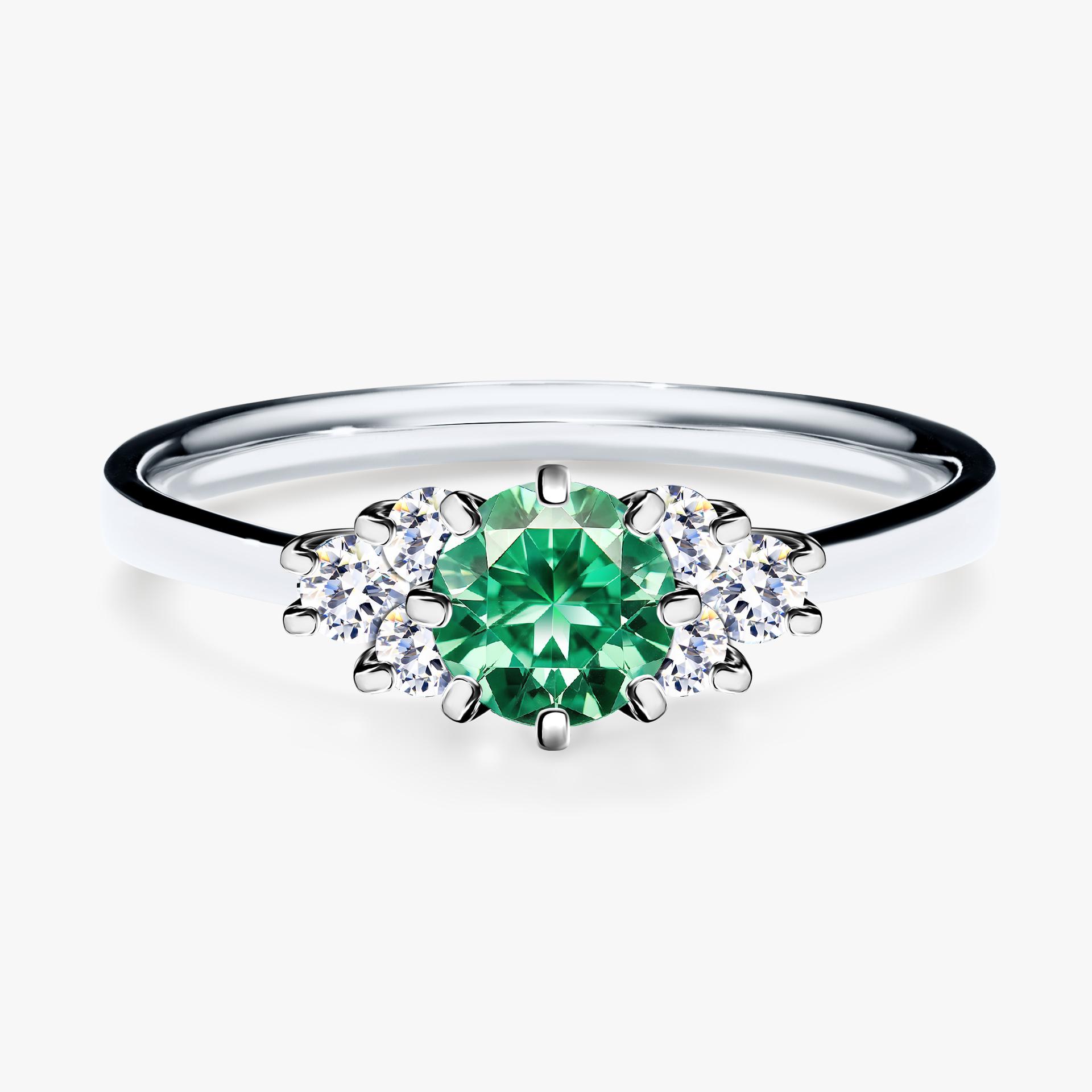 Pierścionek zaręczynowy My Lilly z białego złota ze szmaragdem 0,68ct