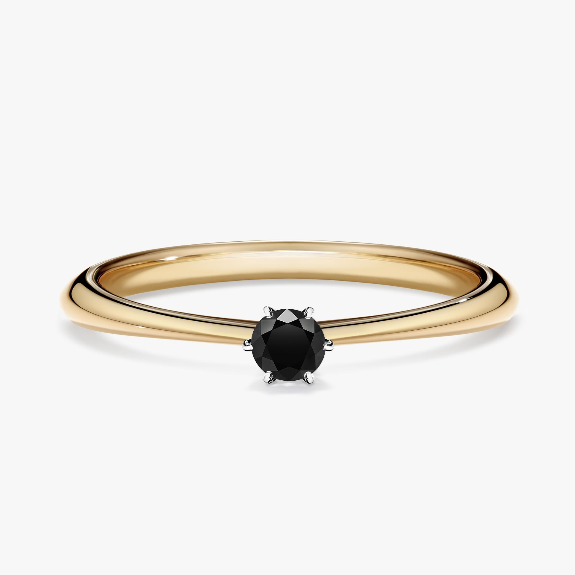 Pierscionek zareczynowy z diamentem czarny 010 CT z zoltego zlota my love 01