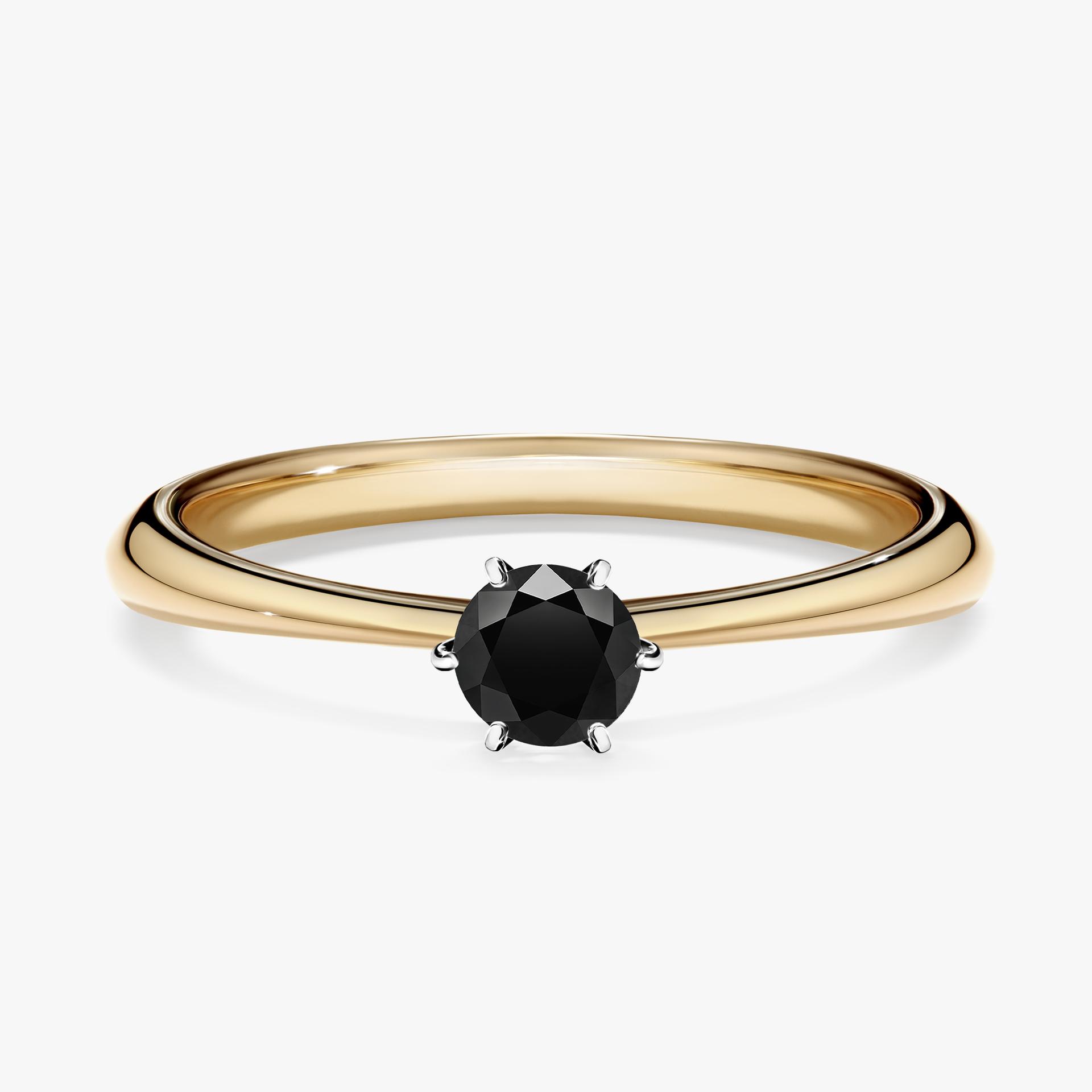 Pierscionek zareczynowy z diamentem czarny 025 CT z zoltego zlota my love 01
