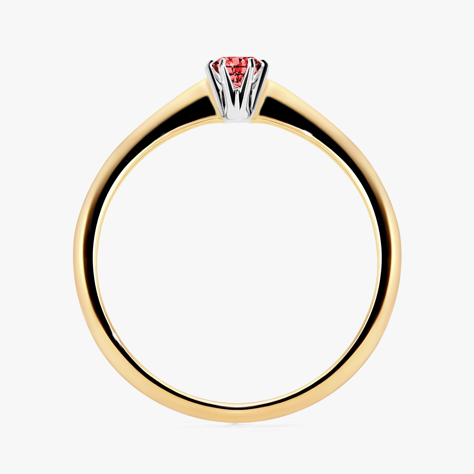 Pierscionek zareczynowy z diamentem czerwony 010 CT z zoltego zlota my love 02