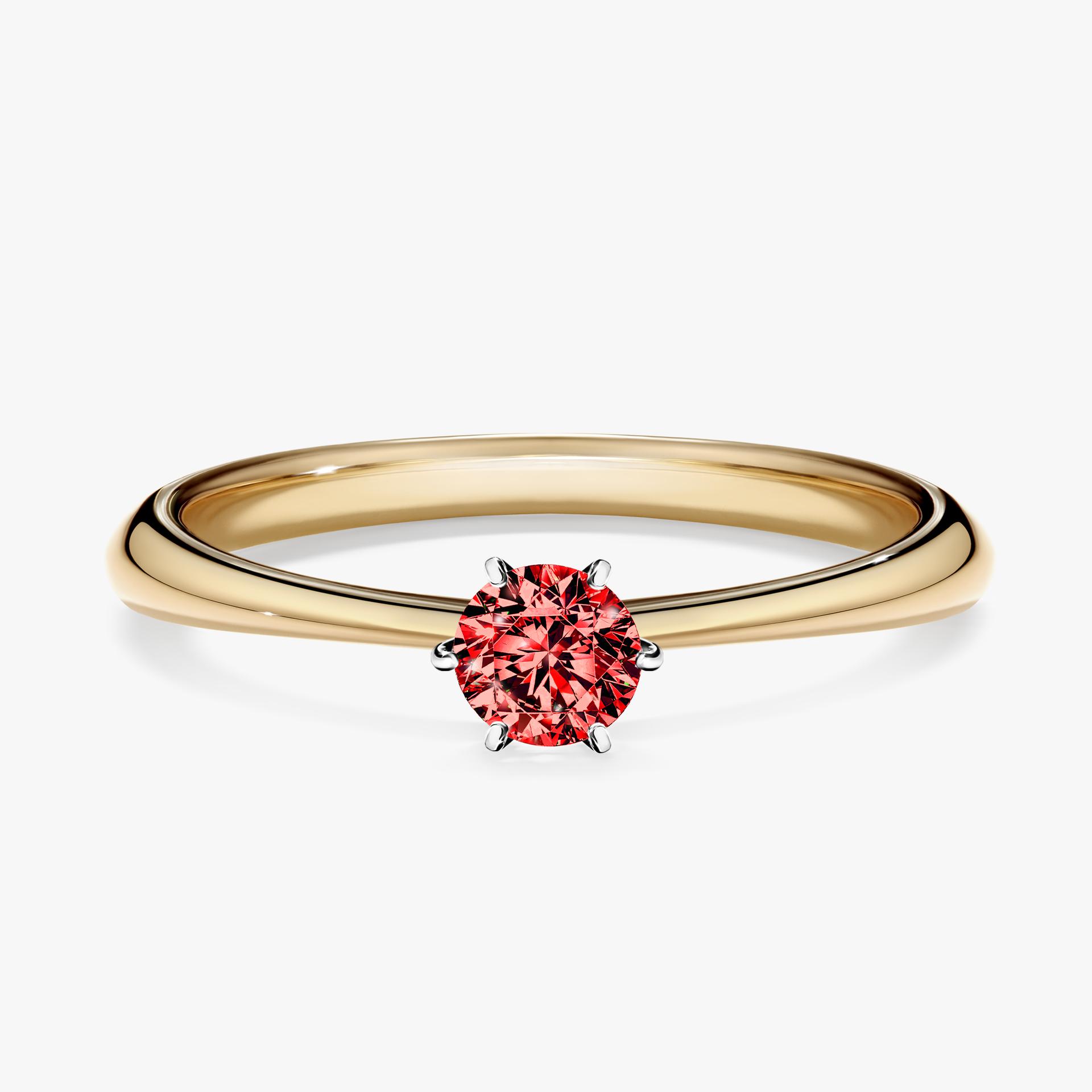 Pierscionek zareczynowy z diamentem czerwony 025 CT z zoltego zlota my love 01