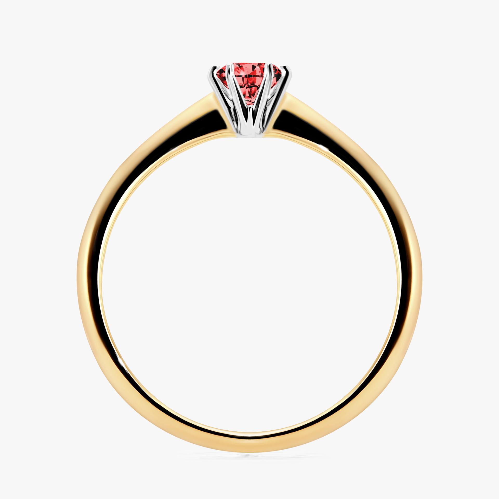 Pierscionek zareczynowy z diamentem czerwony 025 CT z zoltego zlota my love 02