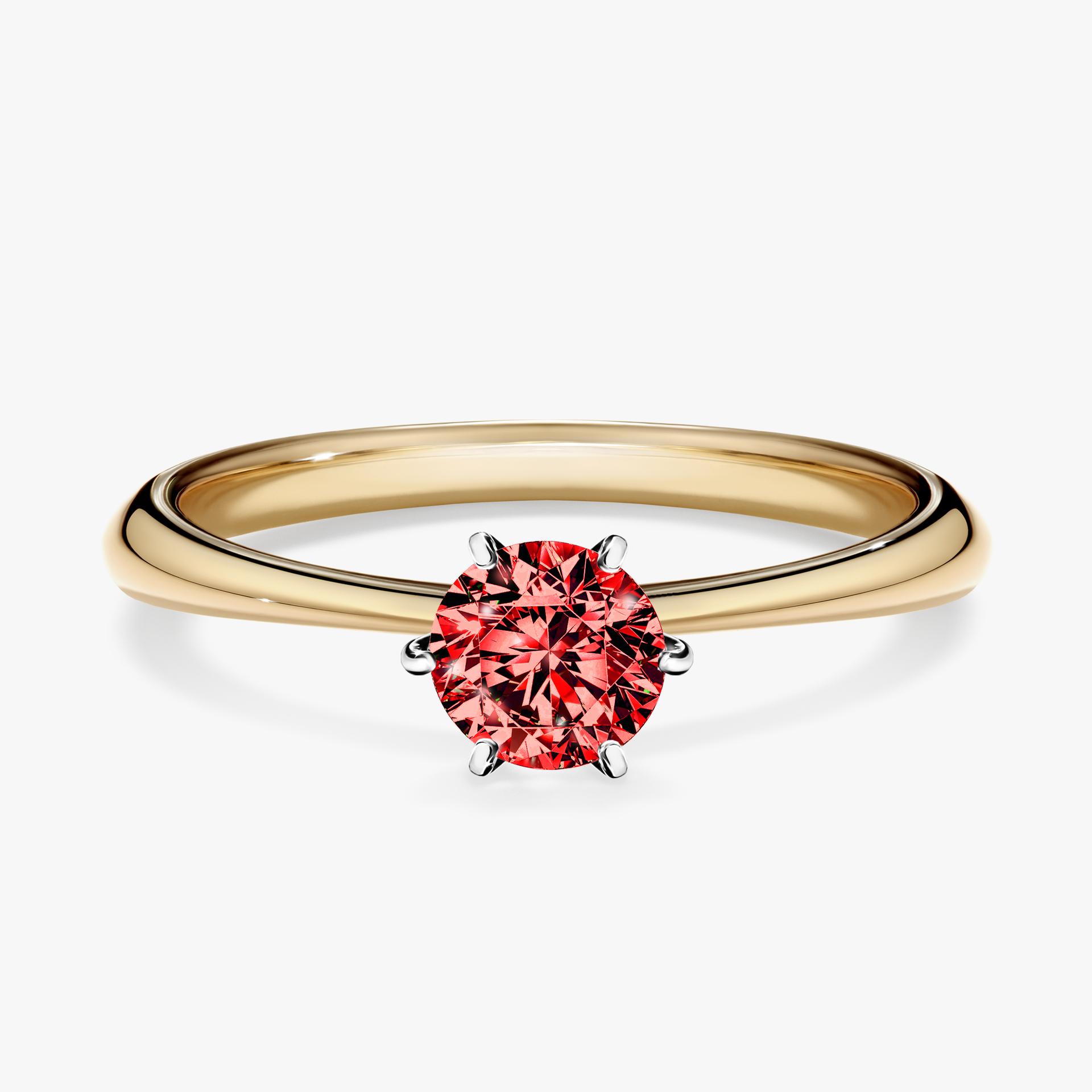 Pierscionek zareczynowy z diamentem czerwony 050 CT z zoltego zlota my love 01